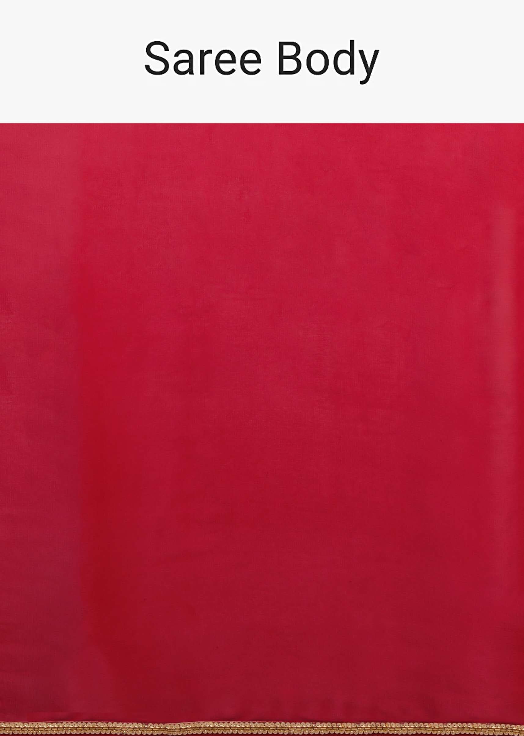 Cherry Red Saree In Georgette With Sequins And Cut Dana Embellished Border And A Ruffle Frill Adorned Crop Top - Image 8