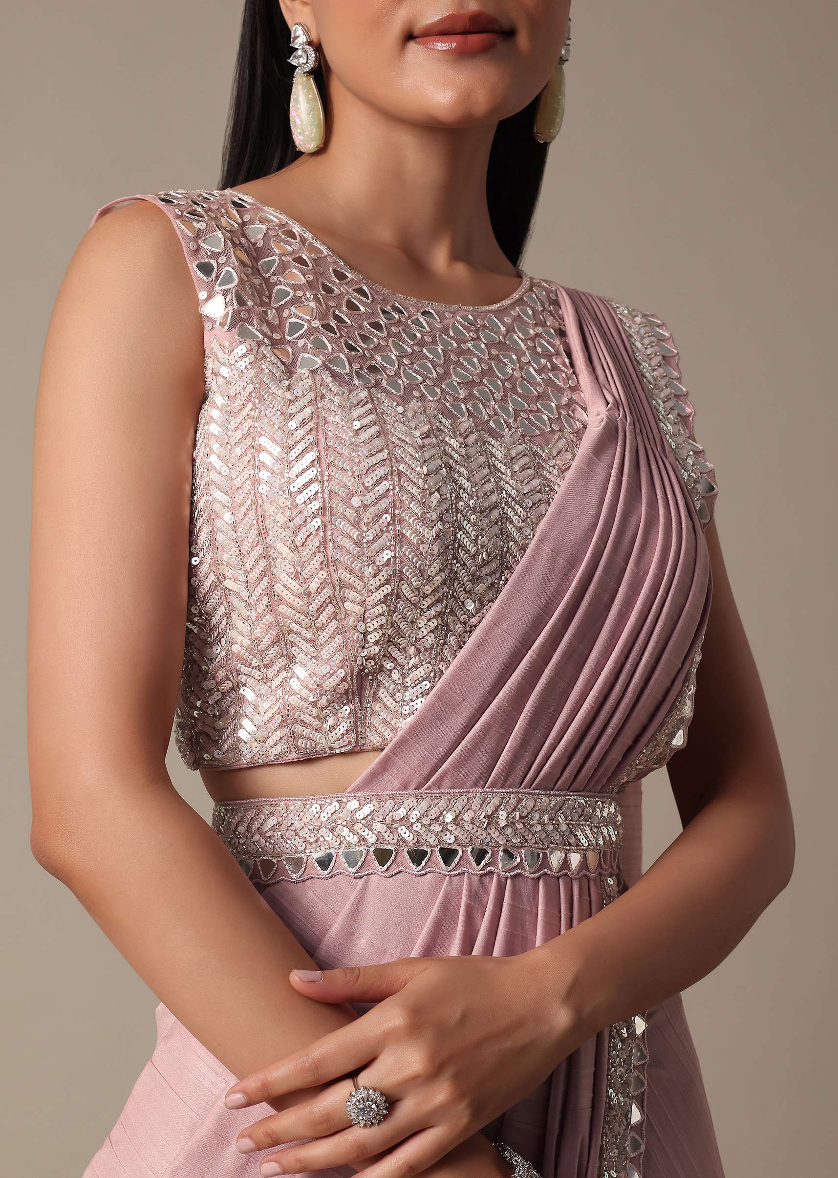Chic Pink Ready To Wear Saree With Blouse - Image 4