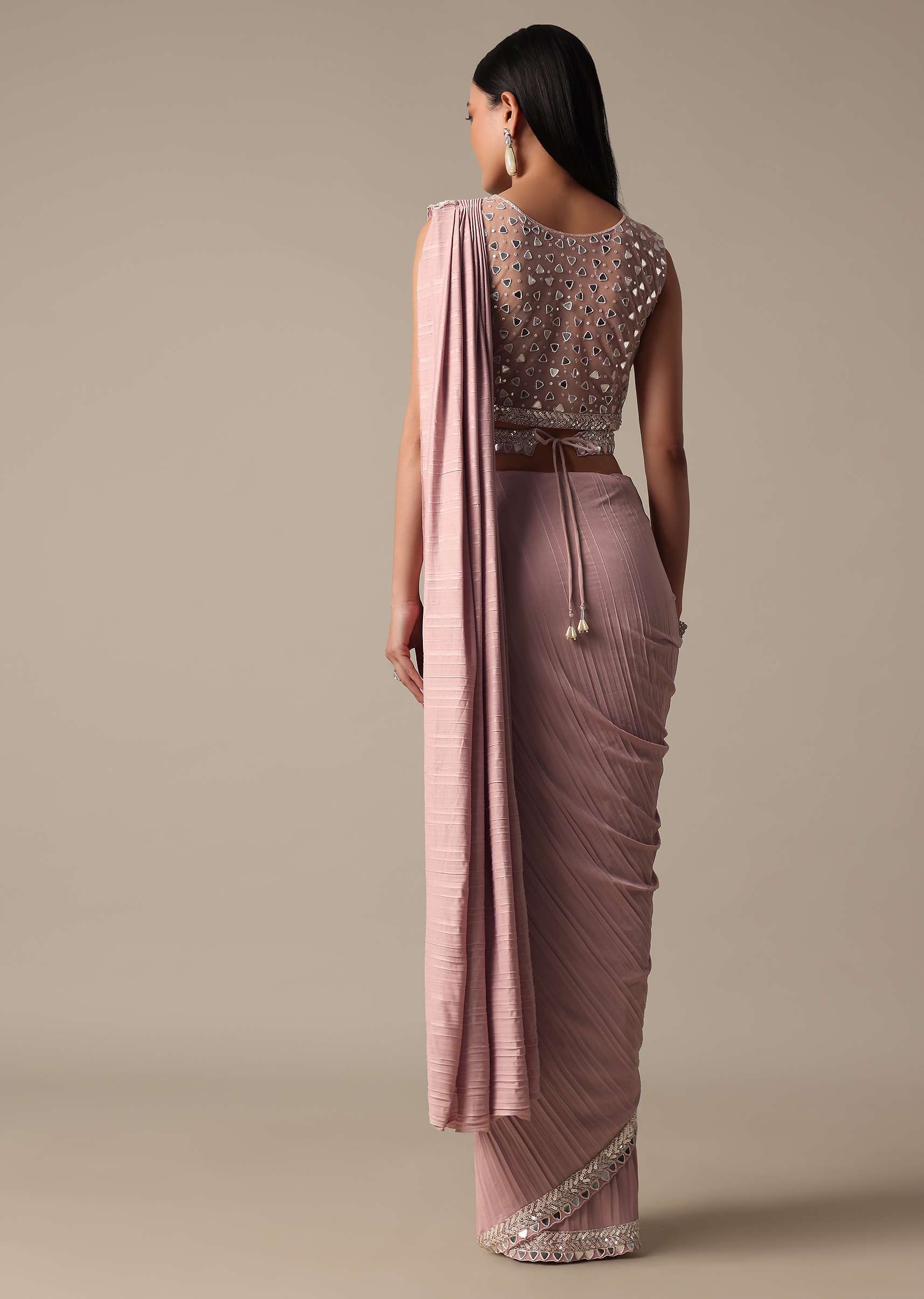 Chic Pink Ready To Wear Saree With Blouse - Image 5