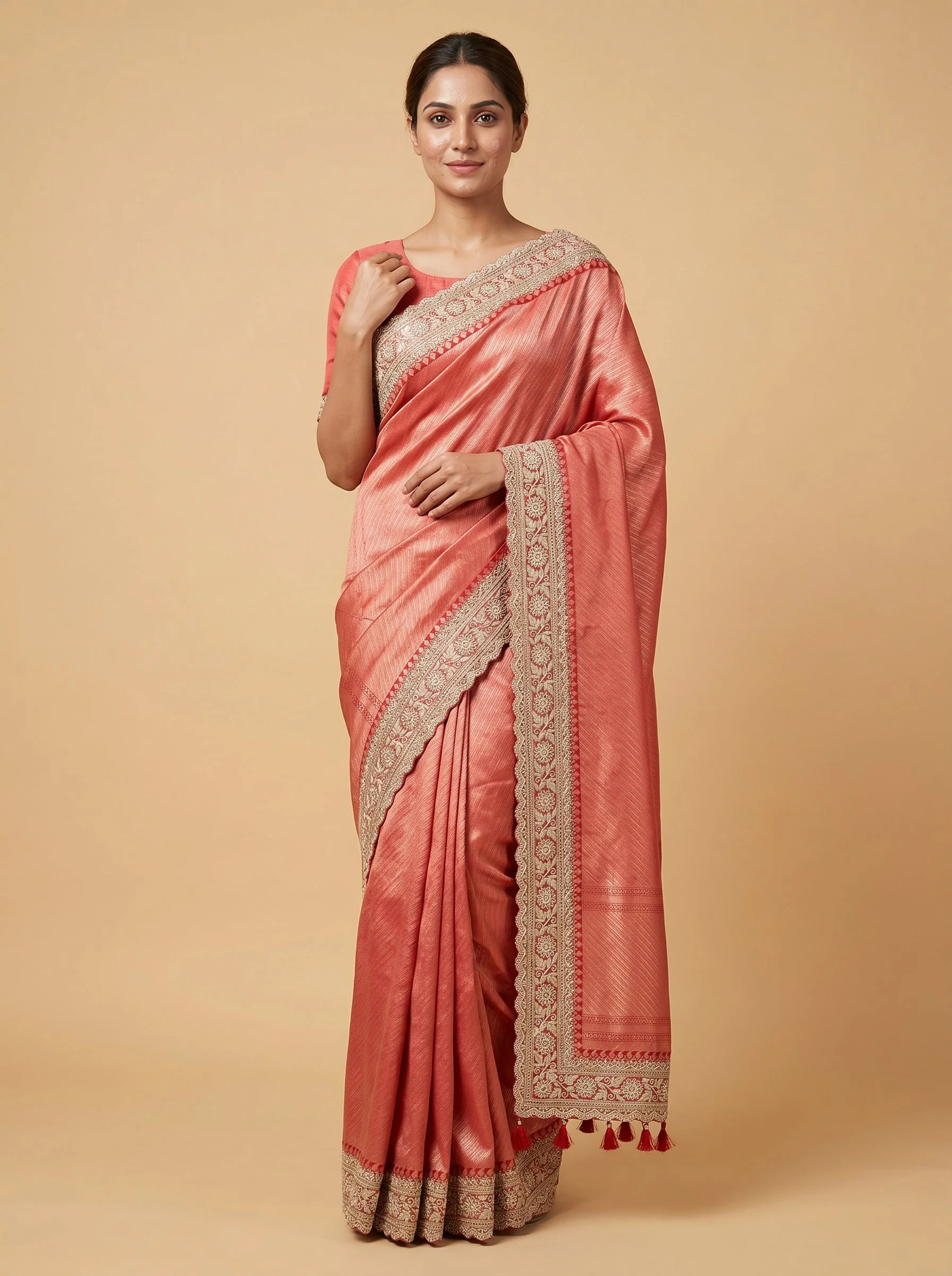 Chiku embroidered saree with subtle work