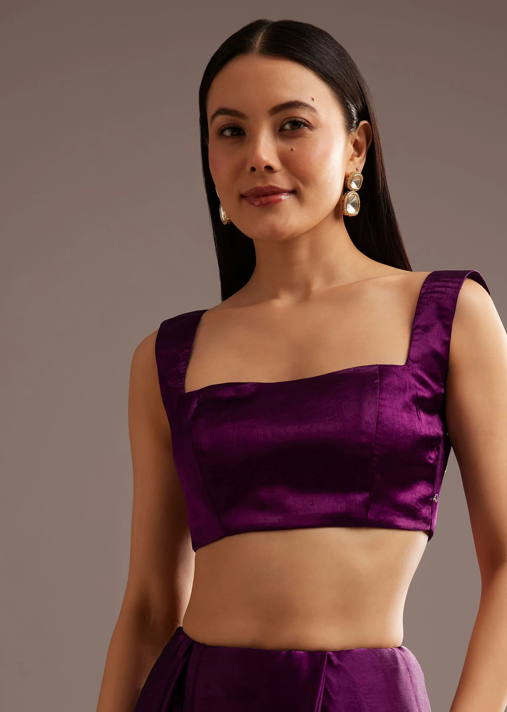 Chinon Satin Saree With Cutdana And Mirror Embellishment - Image 7