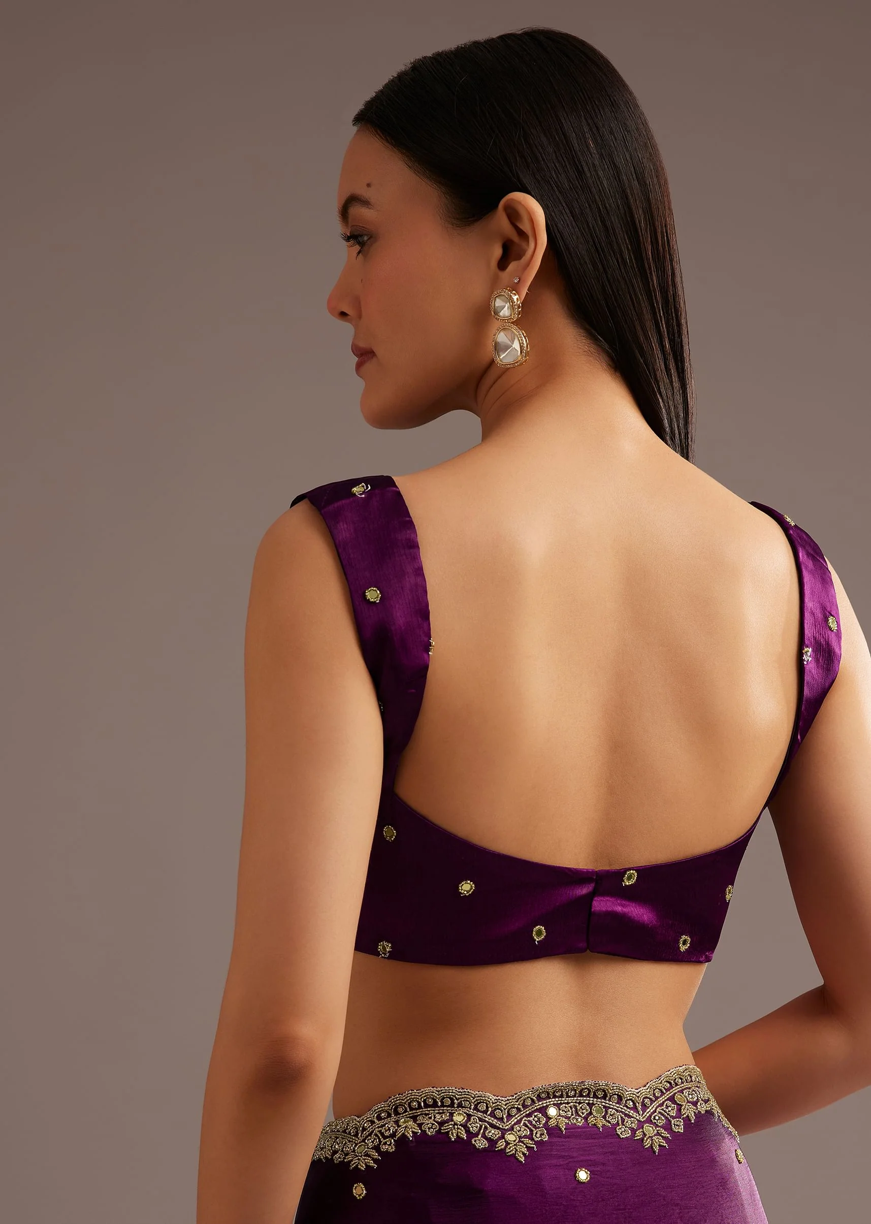 Chinon Satin Saree With Cutdana And Mirror Embellishment - Image 8