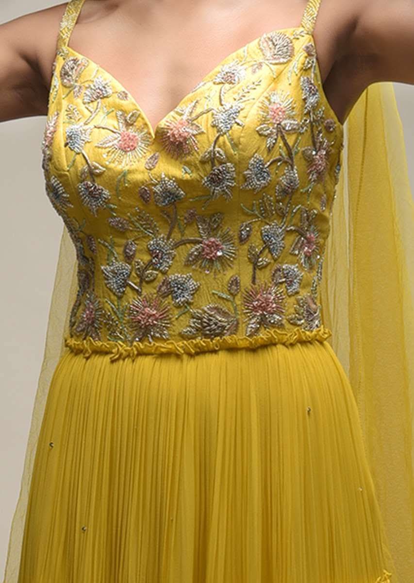 Citrus Indowestern Tiered suit In Georgette With Resham And Beads Embroidered Floral Pattern - Image 8