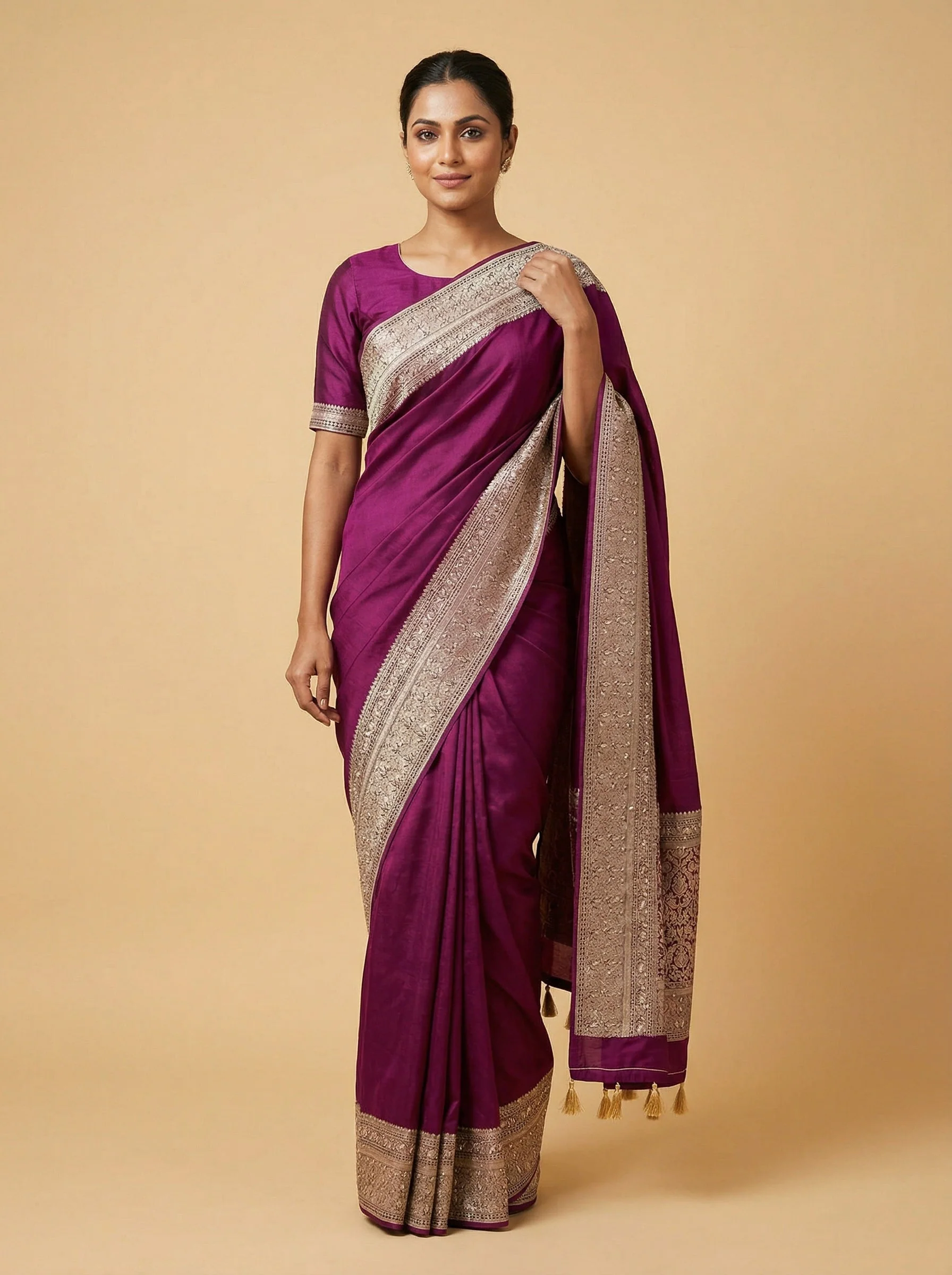 Claret Wine Embroidered Saree