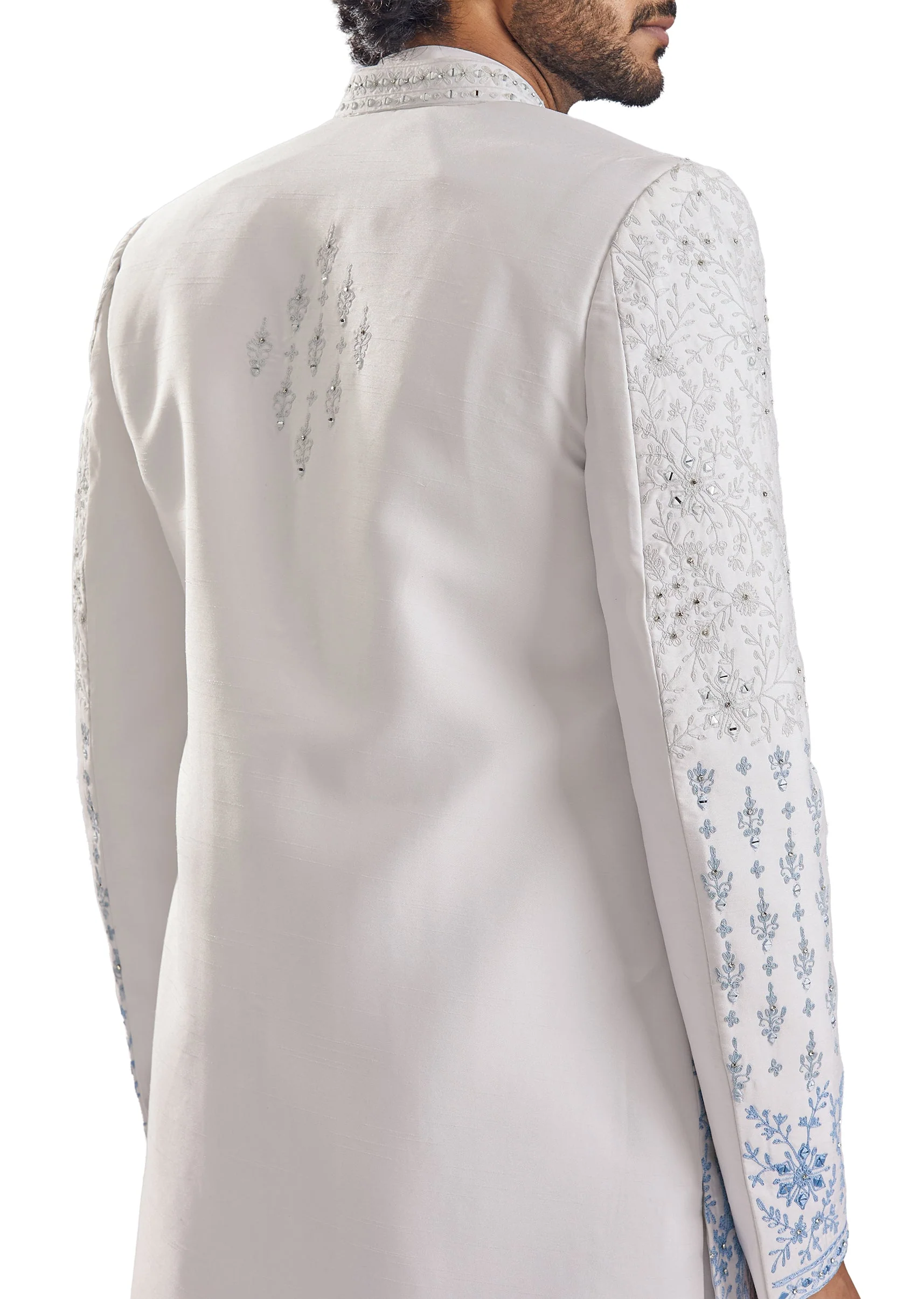 Classic Blue Mirror Work Groomsman Sherwani - Image 4