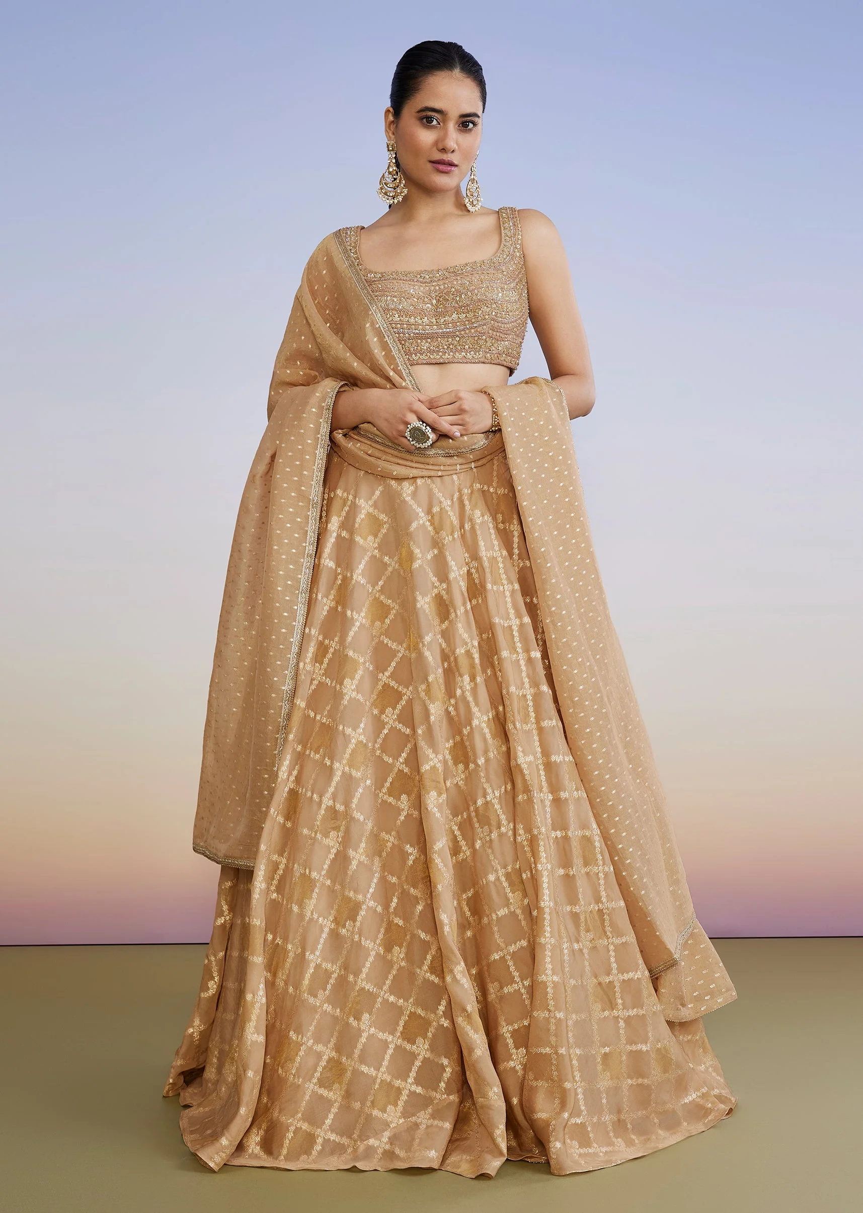 Classic Gold Organza Lehenga - Image 4