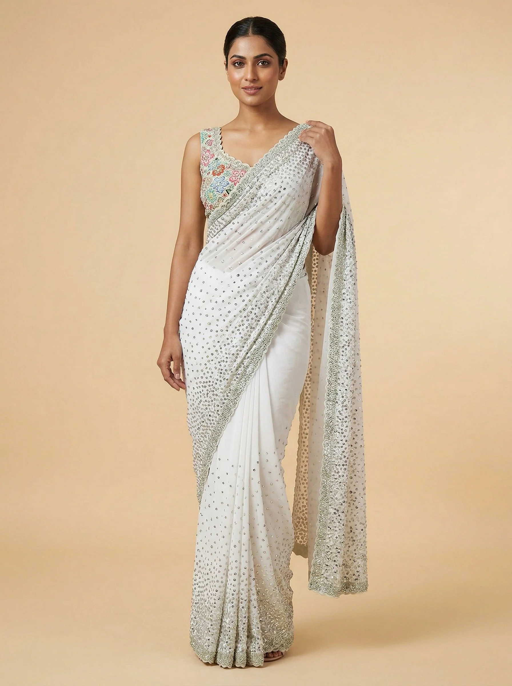 Classic Off White Embroidered Saree