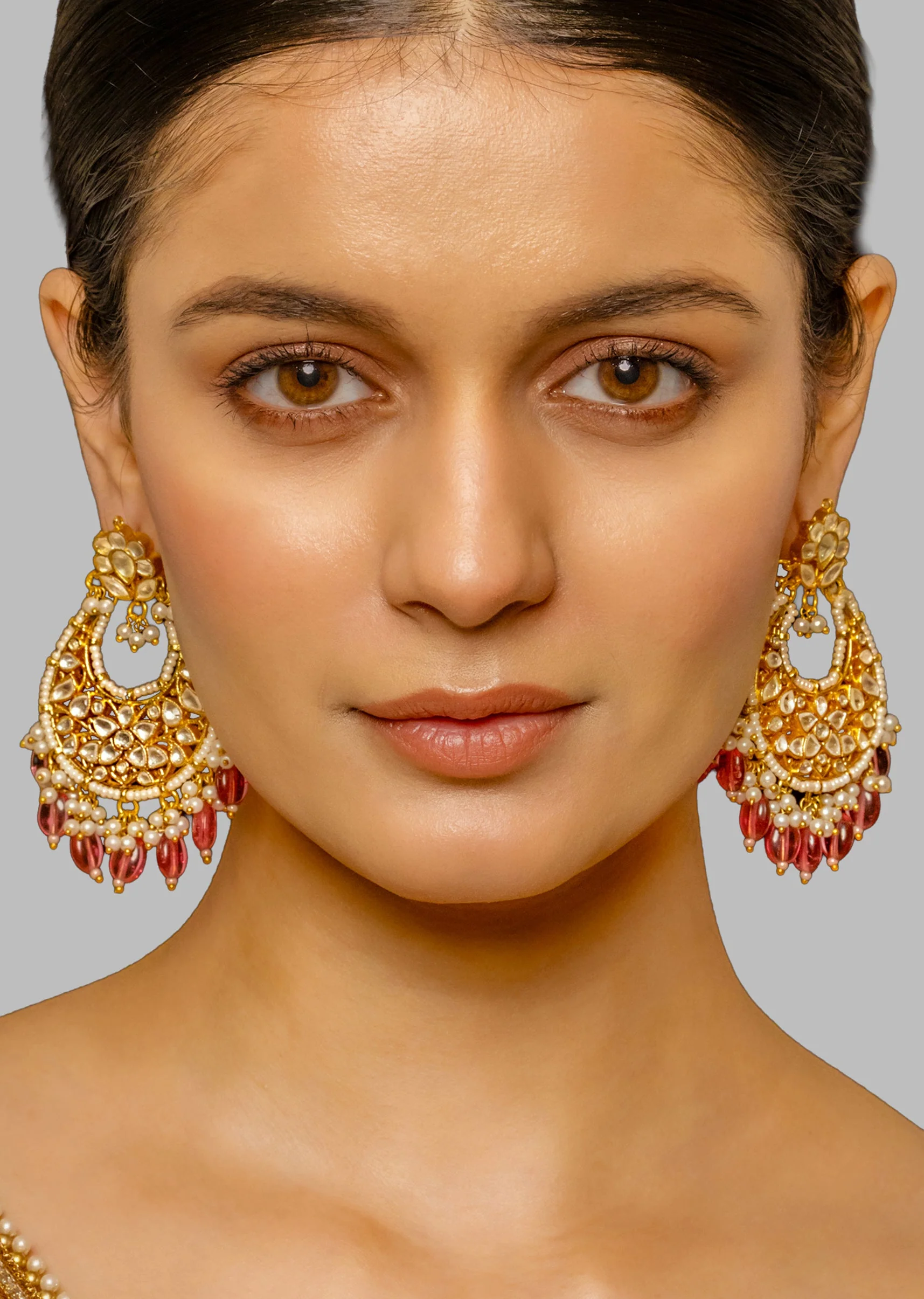 Classic White Kundan Polki Traditional Earrings - Image 2