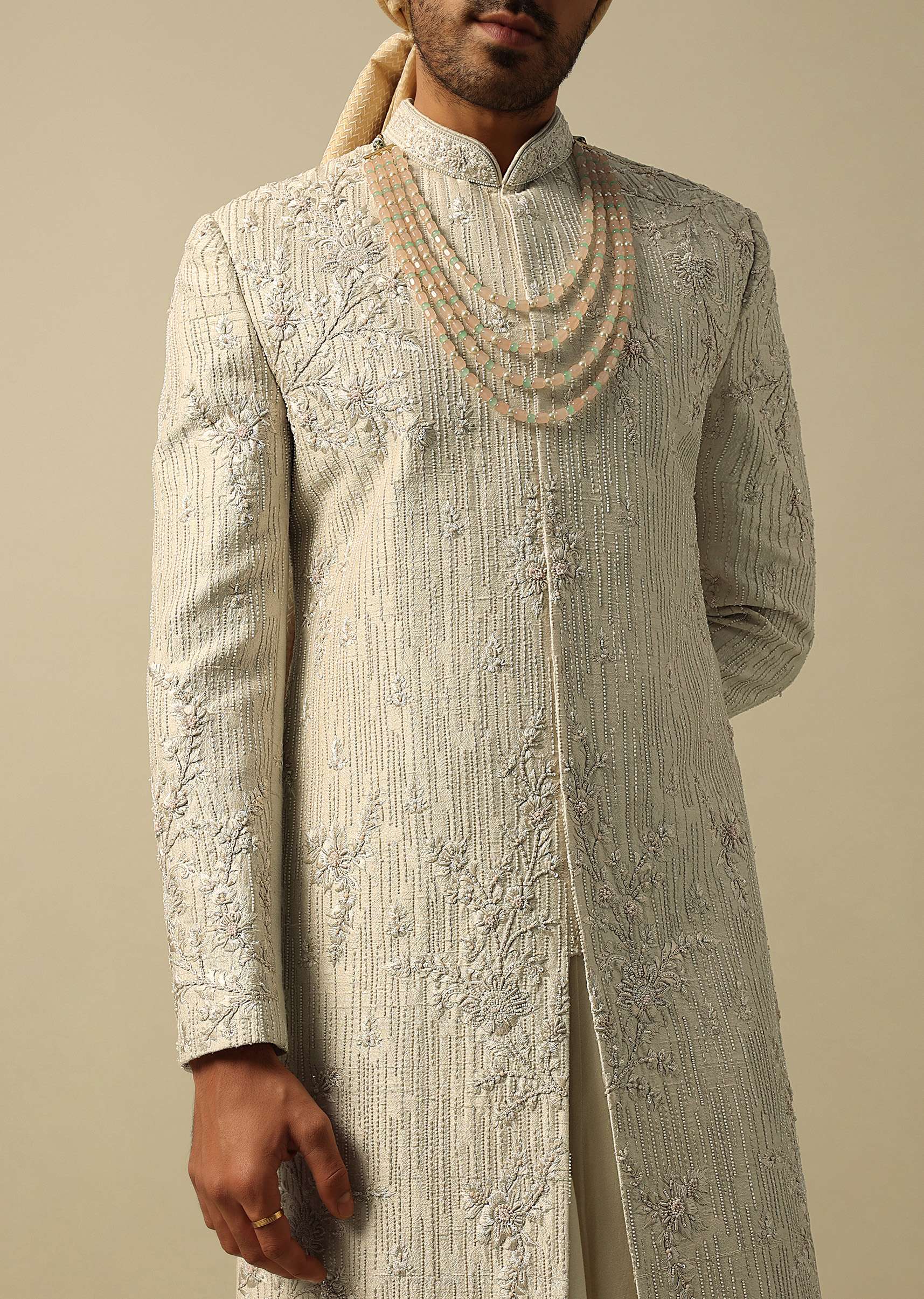 Classic White Raw Silk Sherwani - Image 2