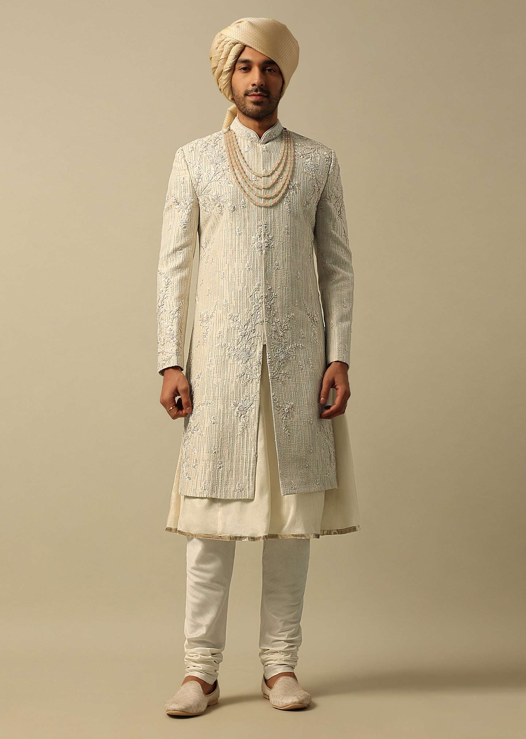 Classic White Raw Silk Sherwani - Image 3