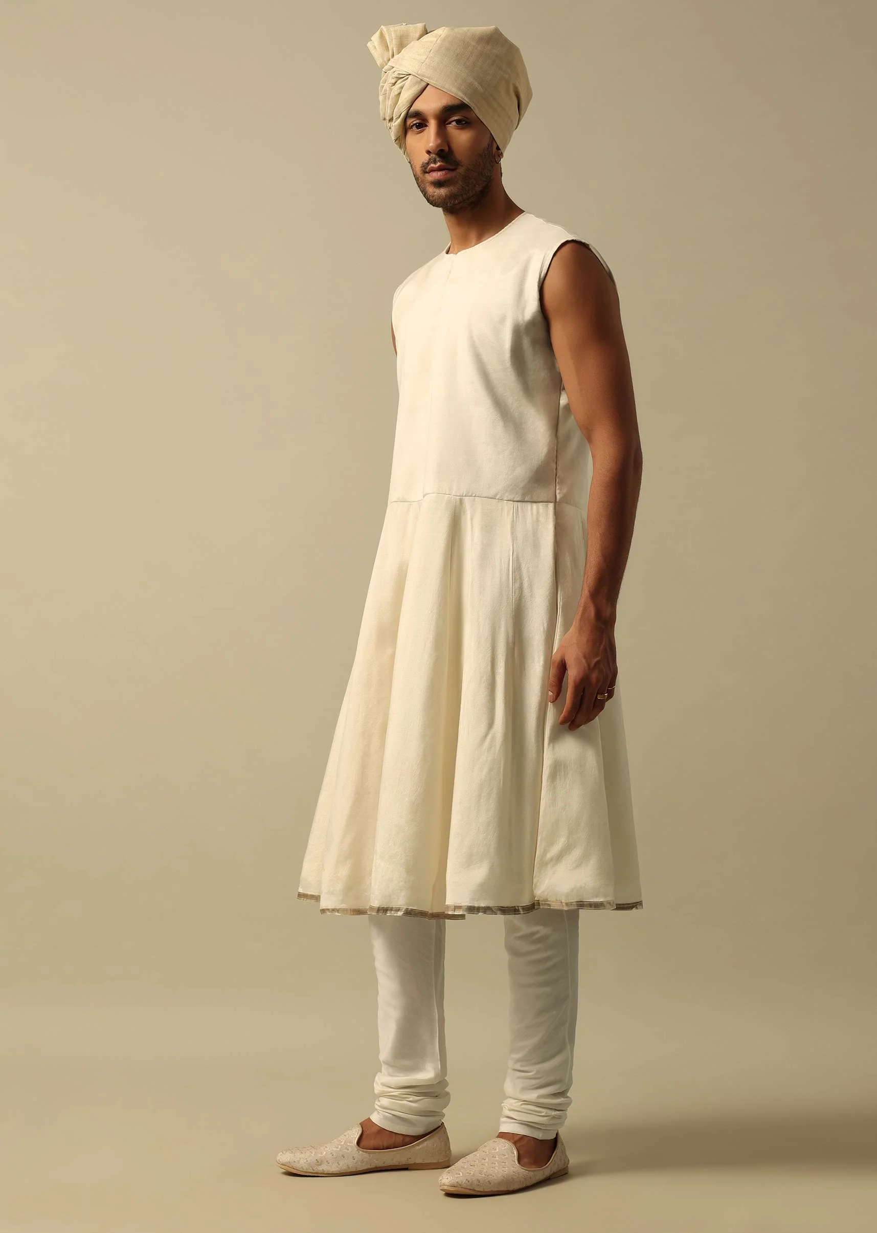 Classic White Raw Silk Sherwani - Image 5