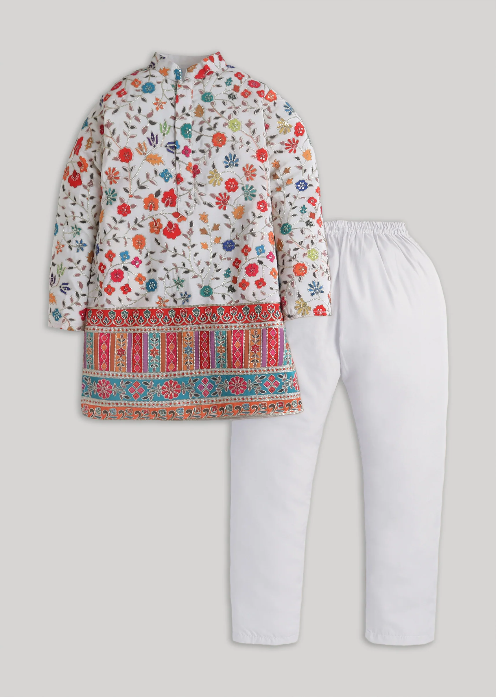 Classic Zari Embroidered Cotton Kurta Set For Boys