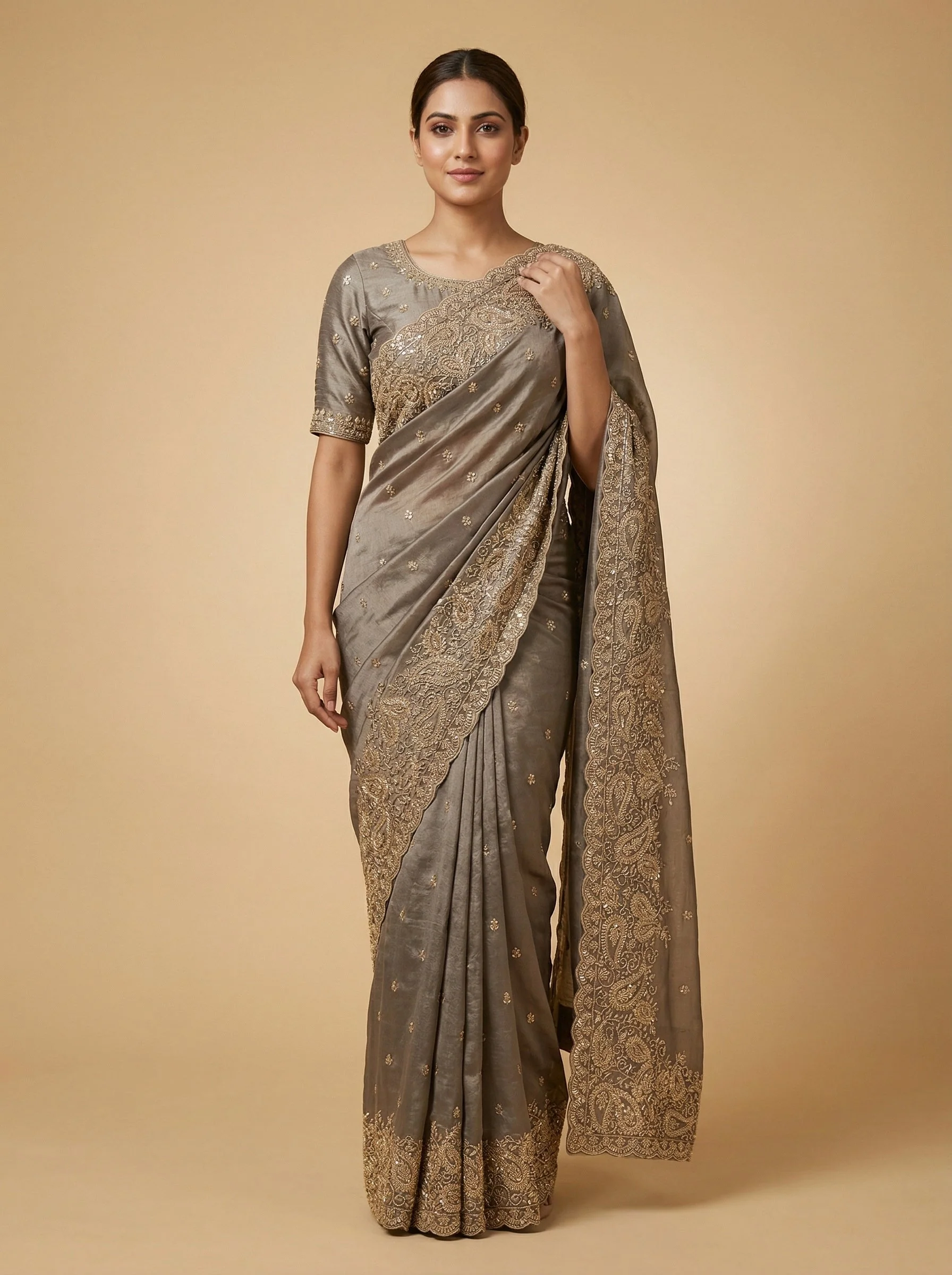Cobalt Midnight Purple Embroidered Saree