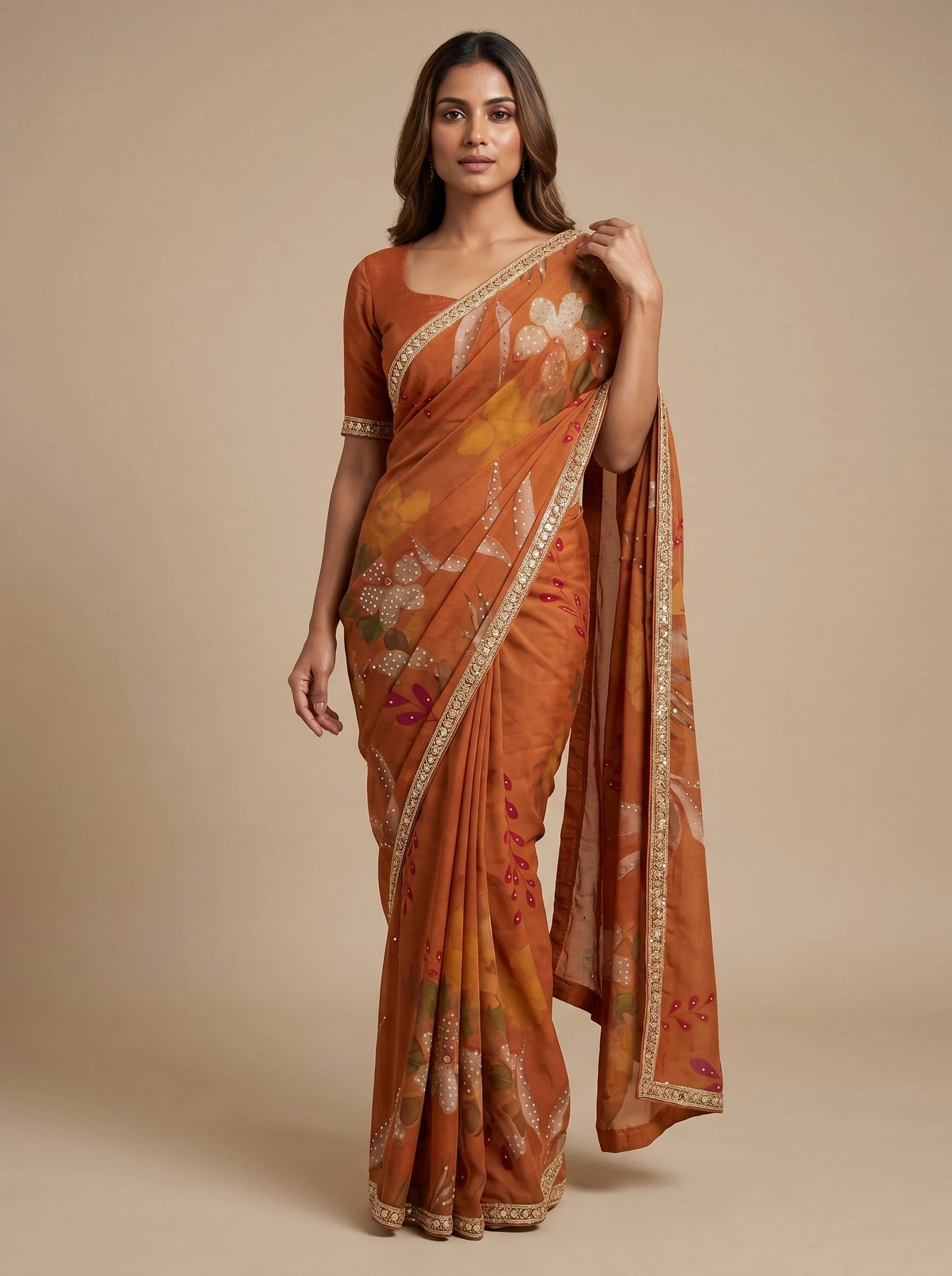 Cocoa Brown Glow Saree