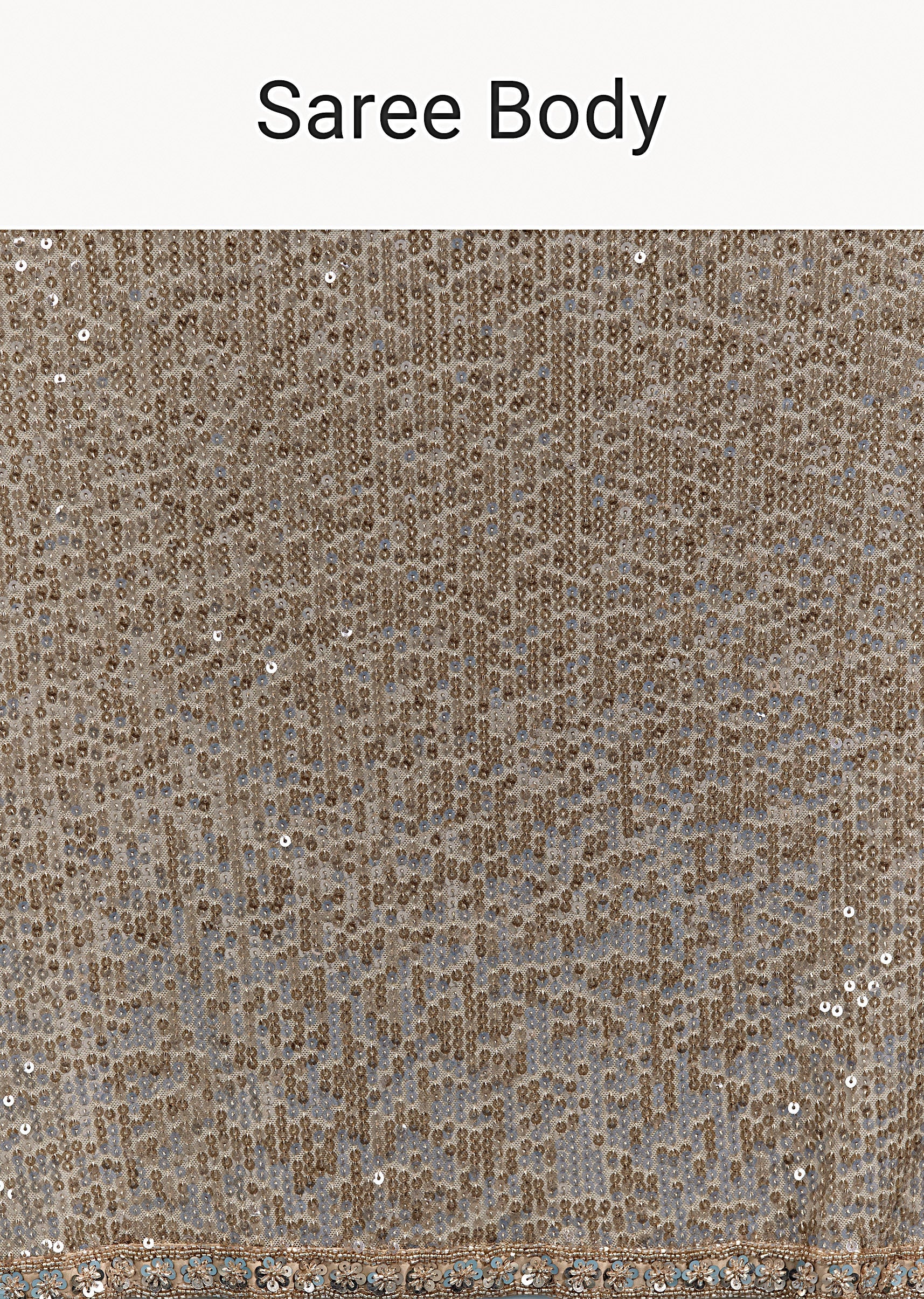 Coffee Brown Net Sequin Saree With Linear All Over Work And Hand Embroidered Floral Border - Image 9