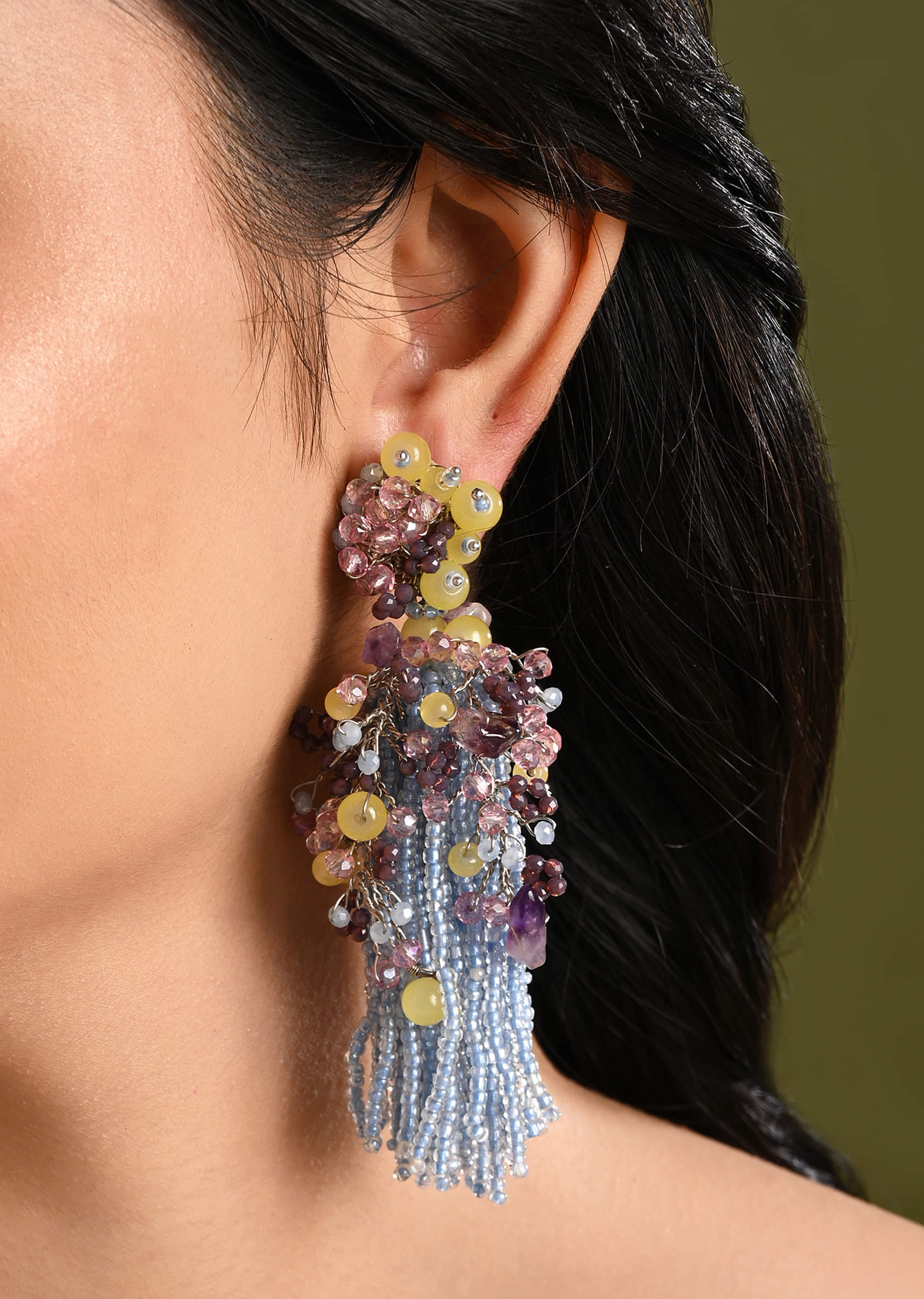 Colourful Stone Long Jhumka Earrings
