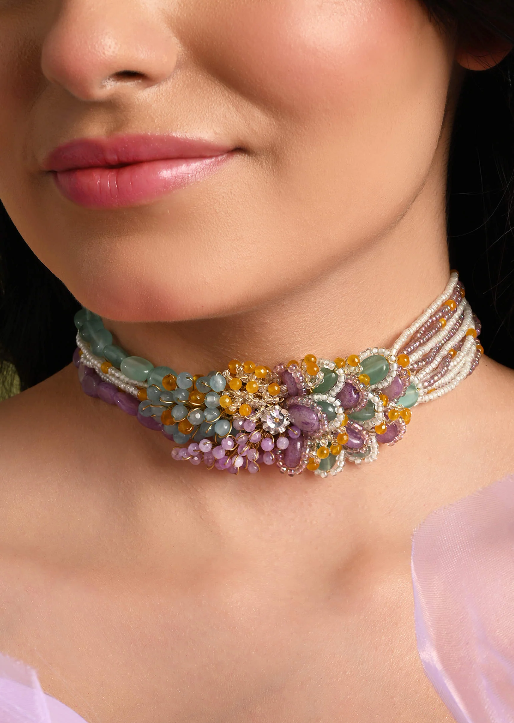 colourful stone neckpiece for haldi mehendi wedding