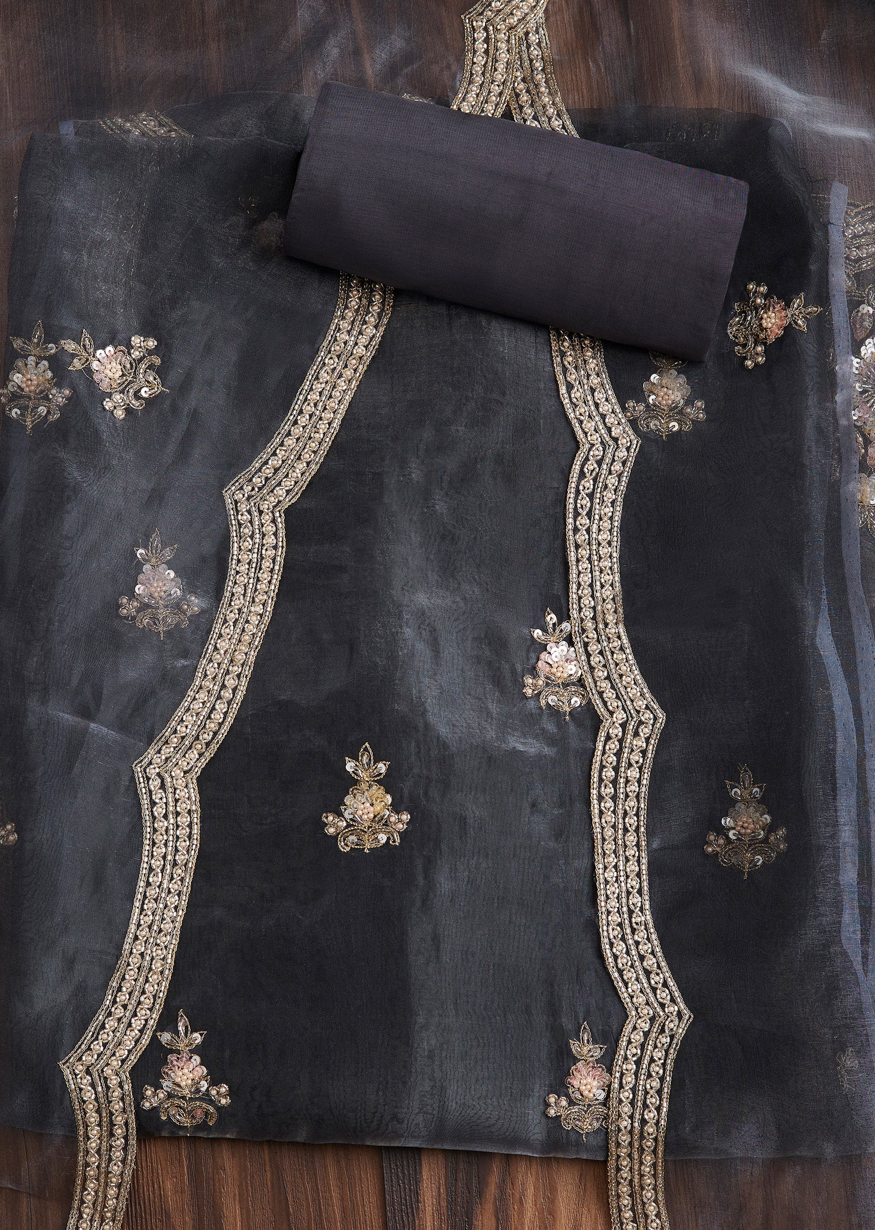 Contemporary Grey Organza Suit Set