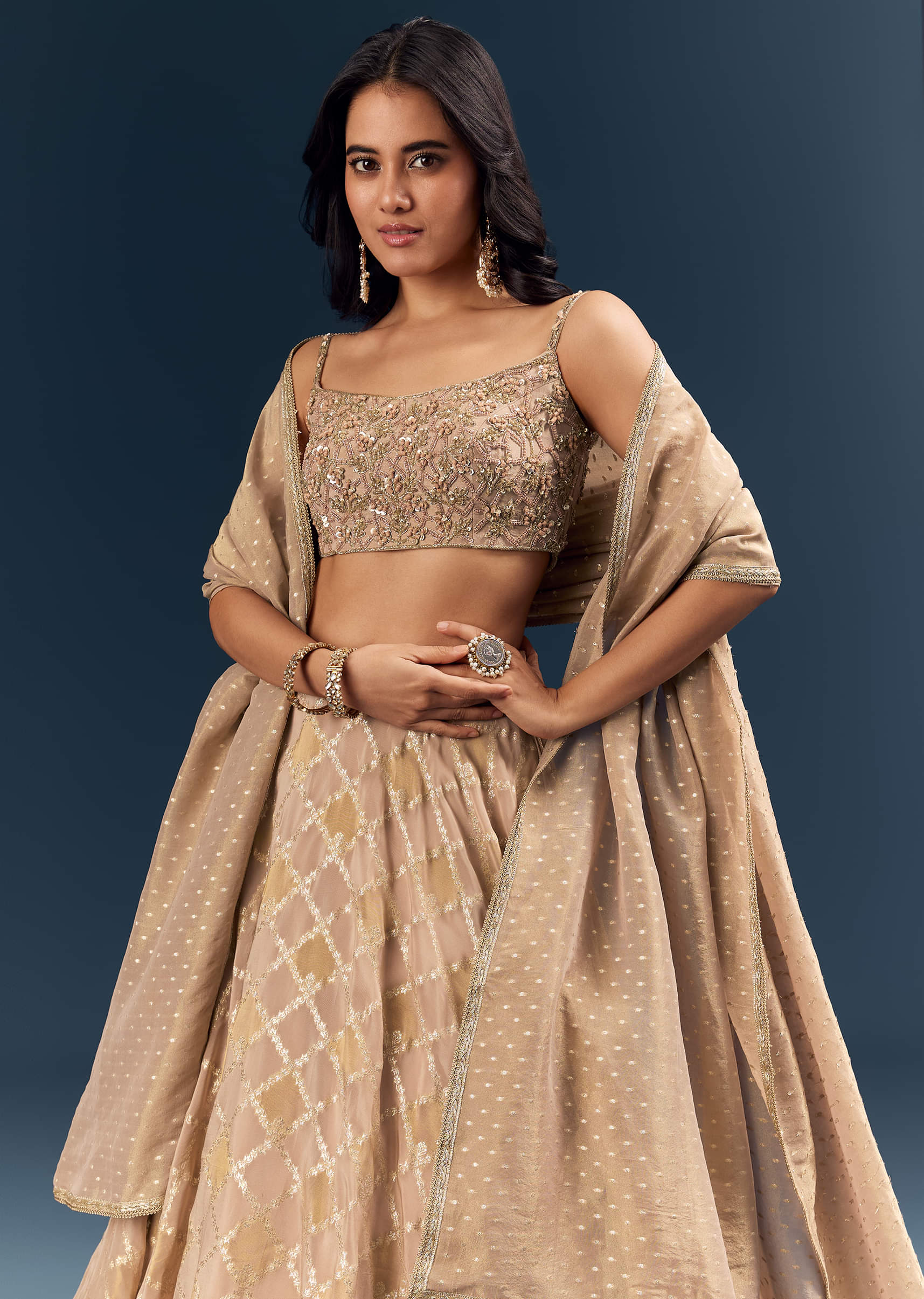 Copper Banarasi Silk Bridesmaid Lehenga With Heavy Hand Embroidery - Image 5