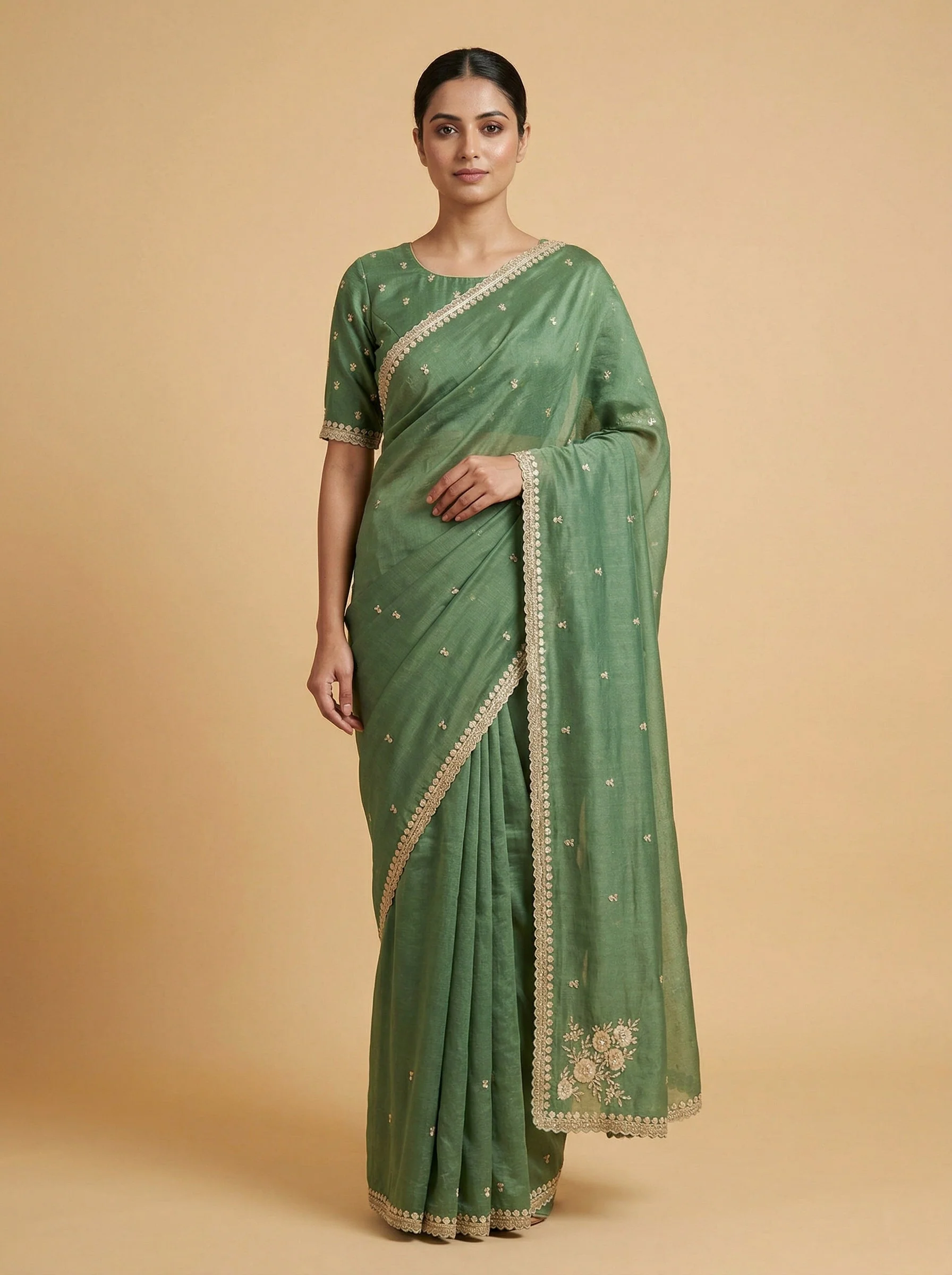 Copper Majestic Embroidered Saree