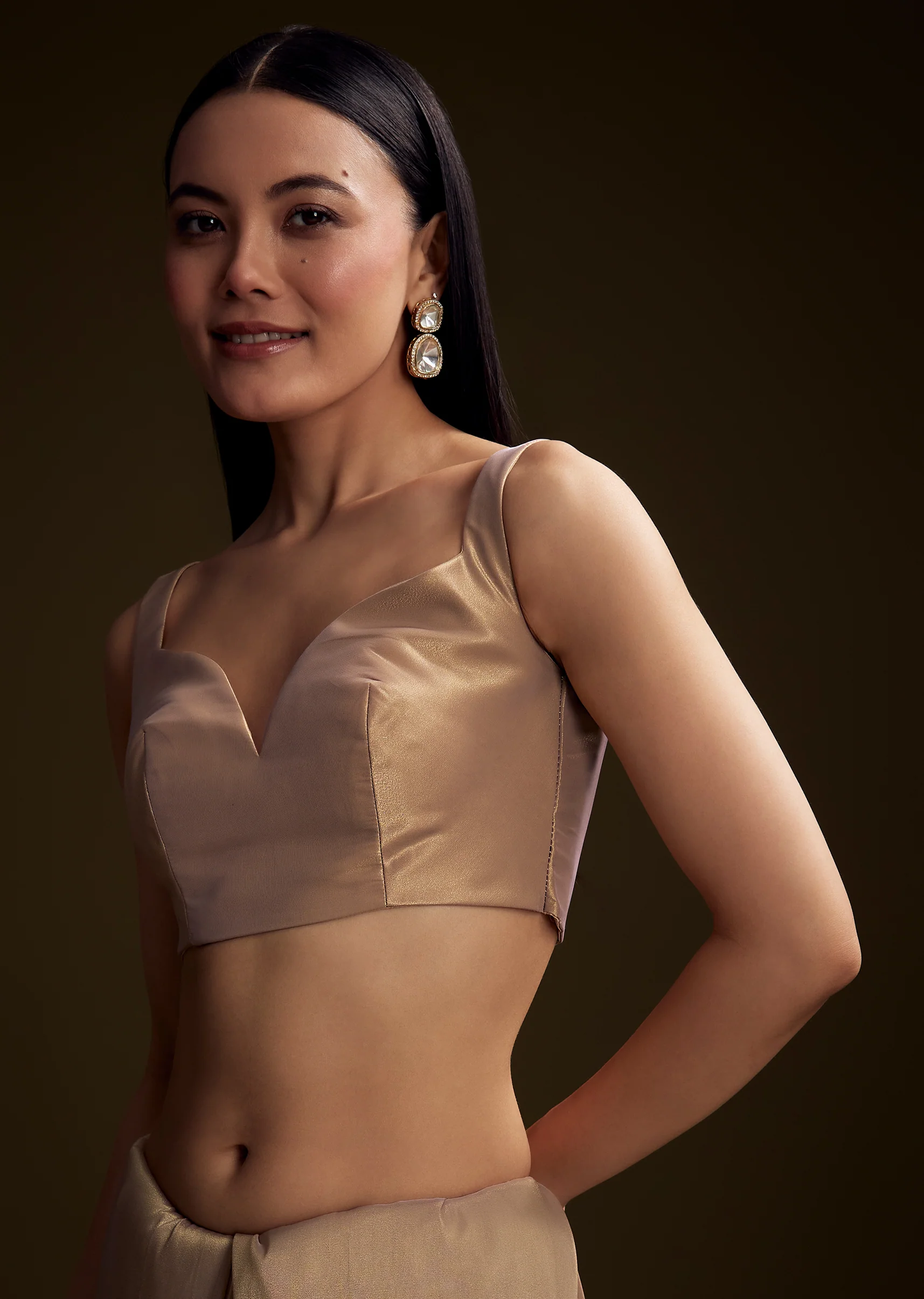 Copper Tissue Saree With Heavy Floral Hand Embroidery - Image 7