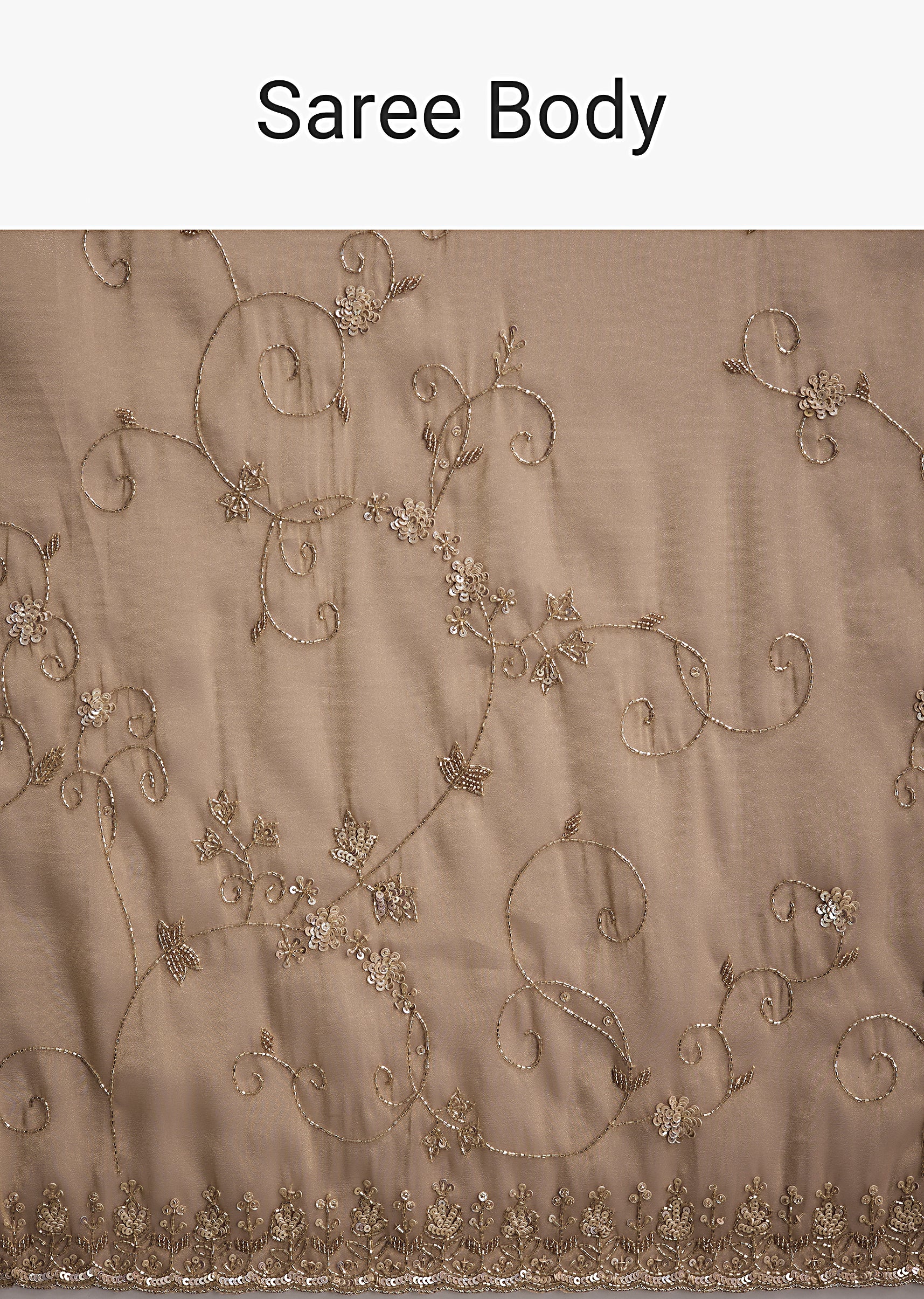Copper Tissue Saree With Heavy Floral Hand Embroidery - Image 9