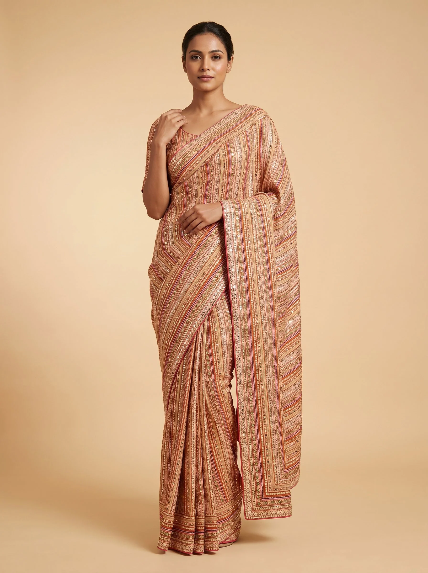 Coral Fresh Tone Embroidered Saree
