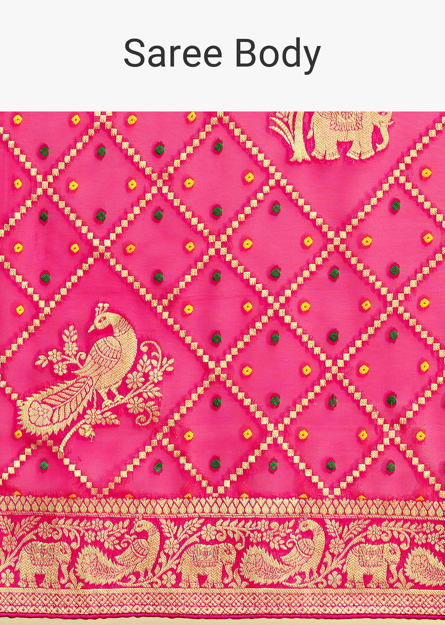 Coral Khaddi Georgette Saree With Zari Jaal Bandhani Weave And Unstitched Blouse - Image 9