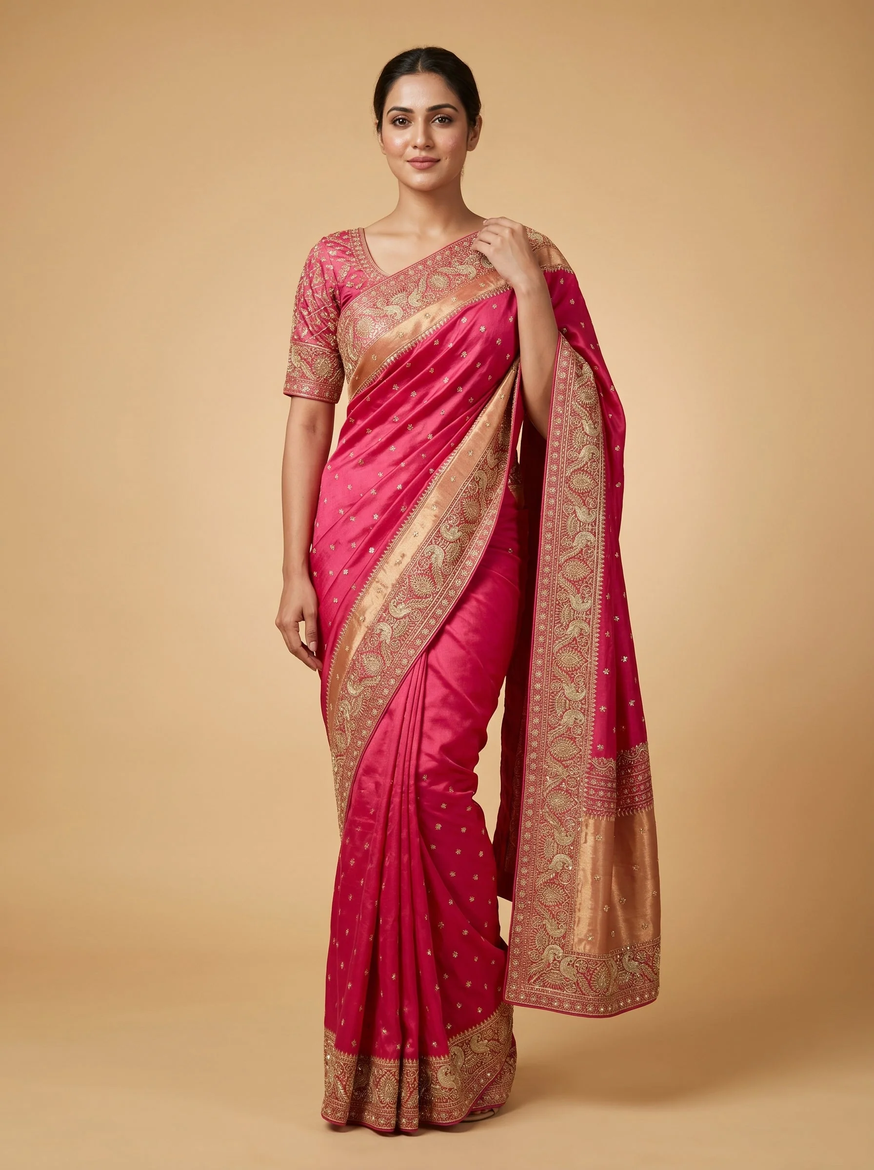 Coral Pink Glow Embroidered Saree