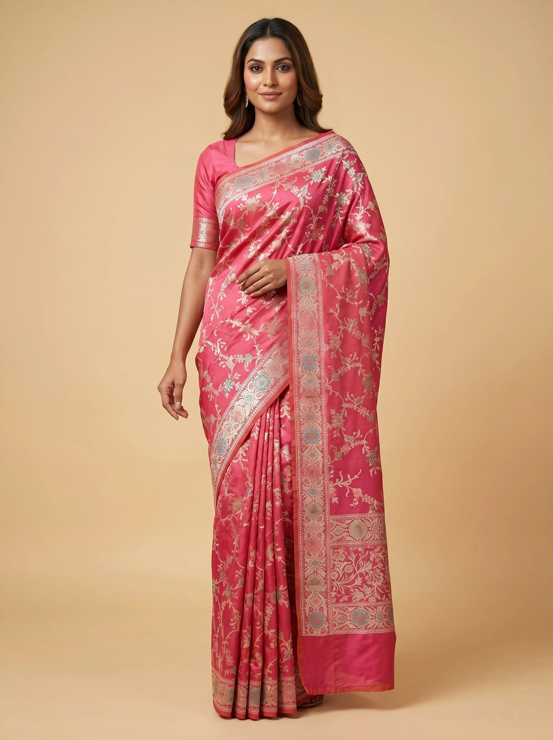 Coral Pink Velour Soft Handloom Saree