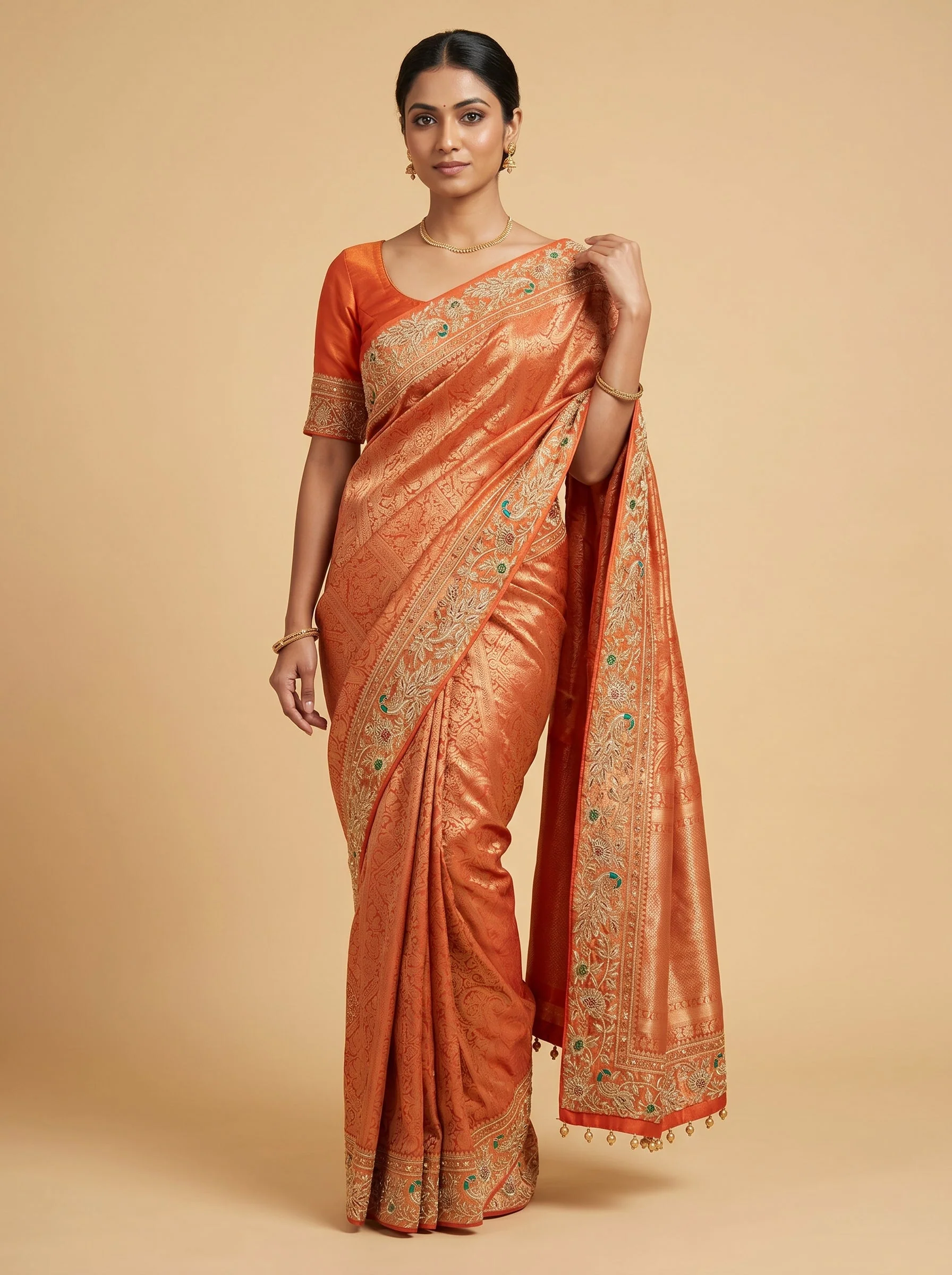 Coral Vibrant Embroidery Saree