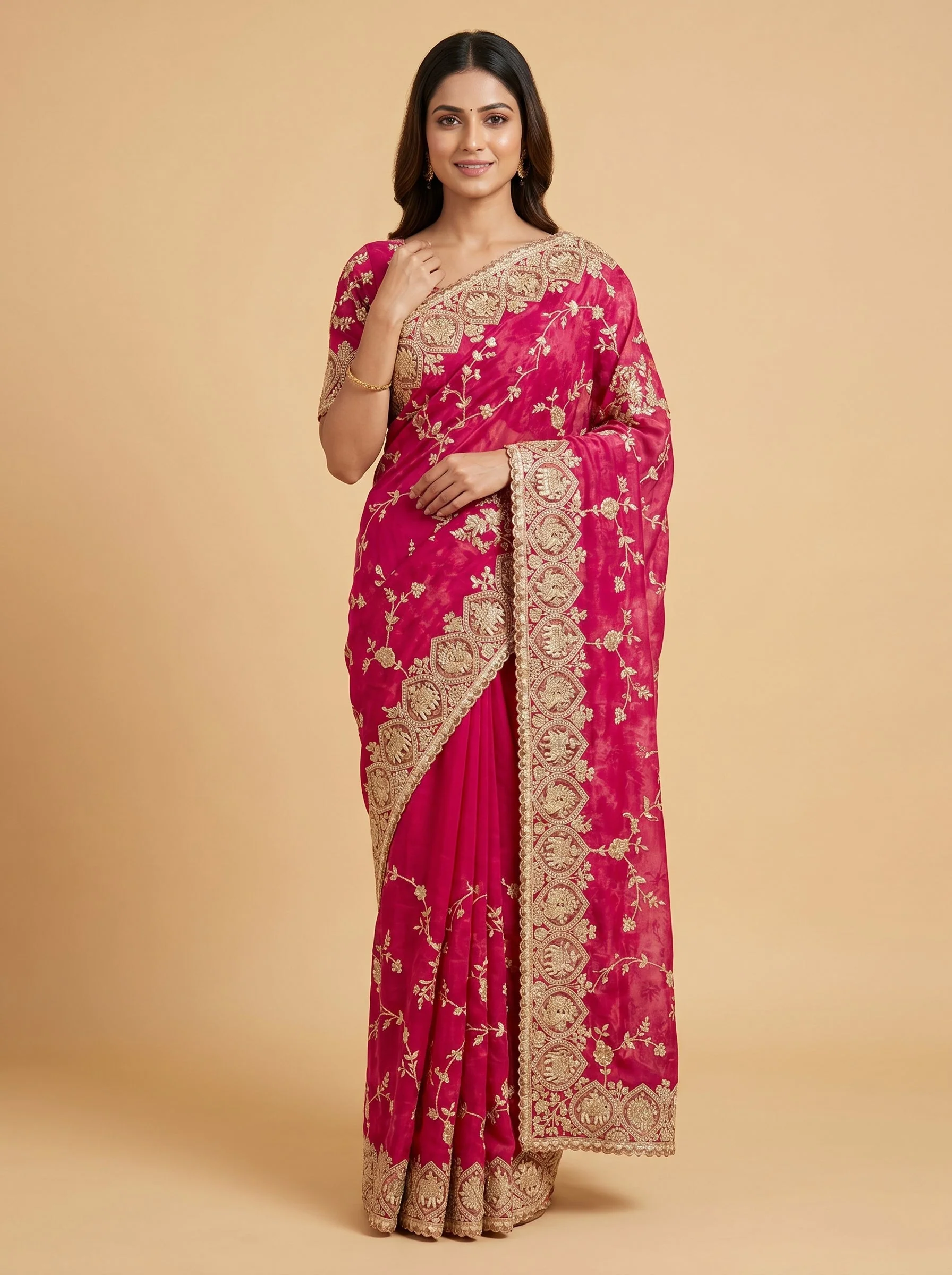 Coral Warm Glow Embroidered Saree