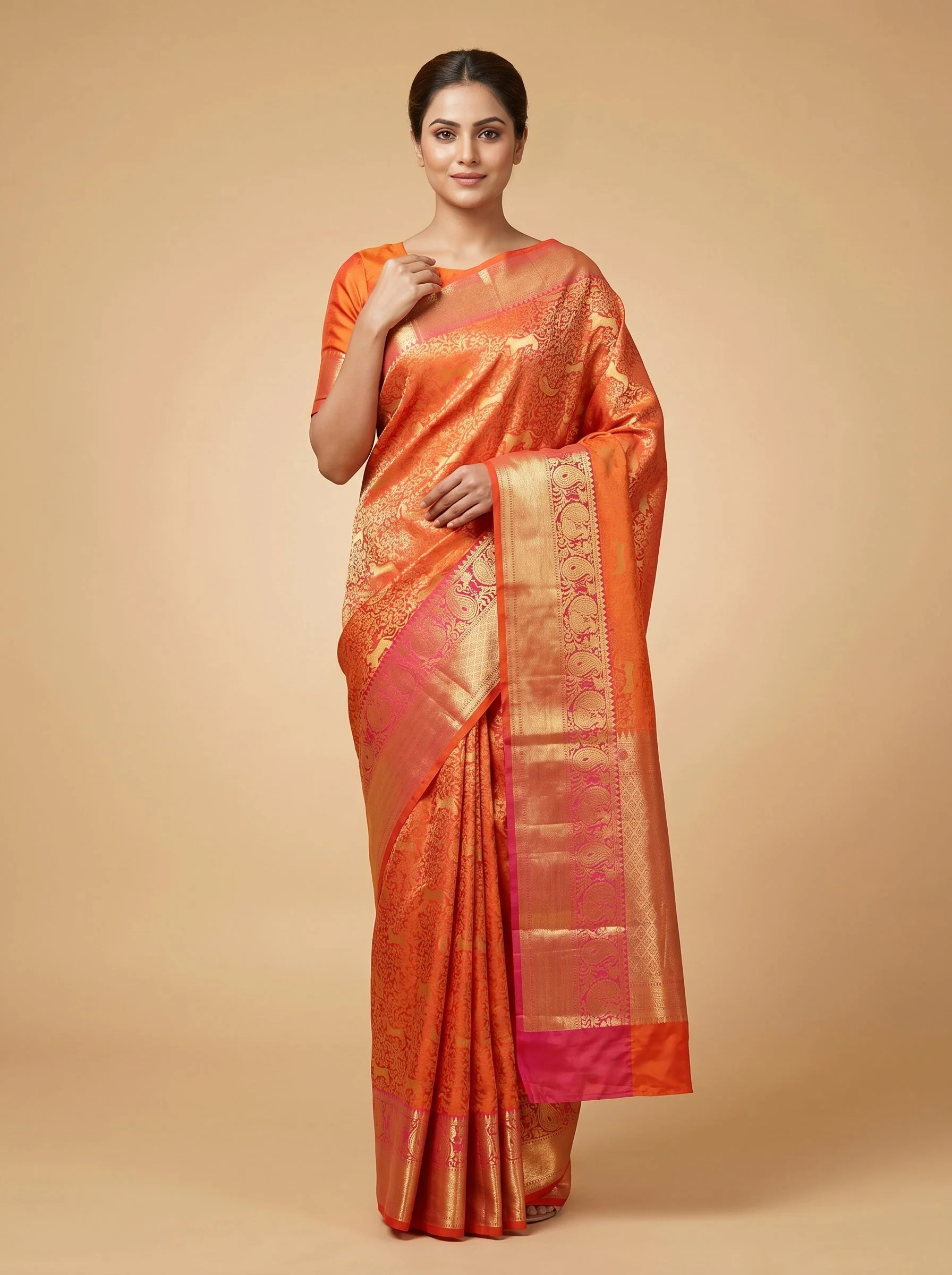 Coral Warm Glow Handloom Saree