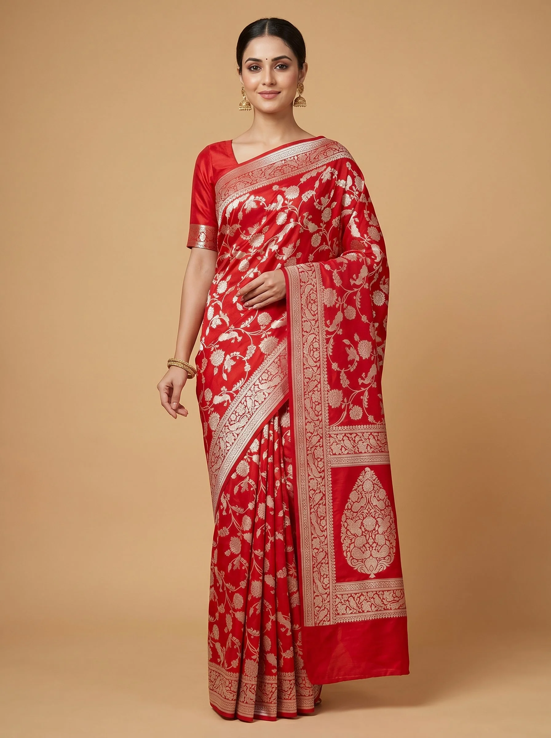 Crafted Red Heritage Embroidered Saree