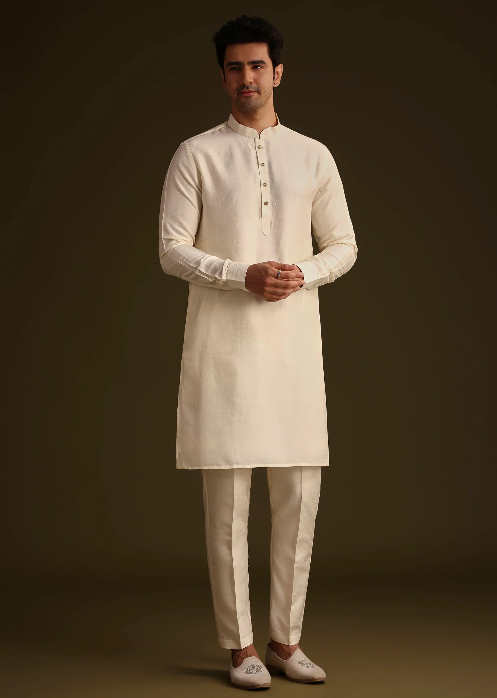 Cream And Blue Ombre Embroidered Silk Jacket Set - Image 6