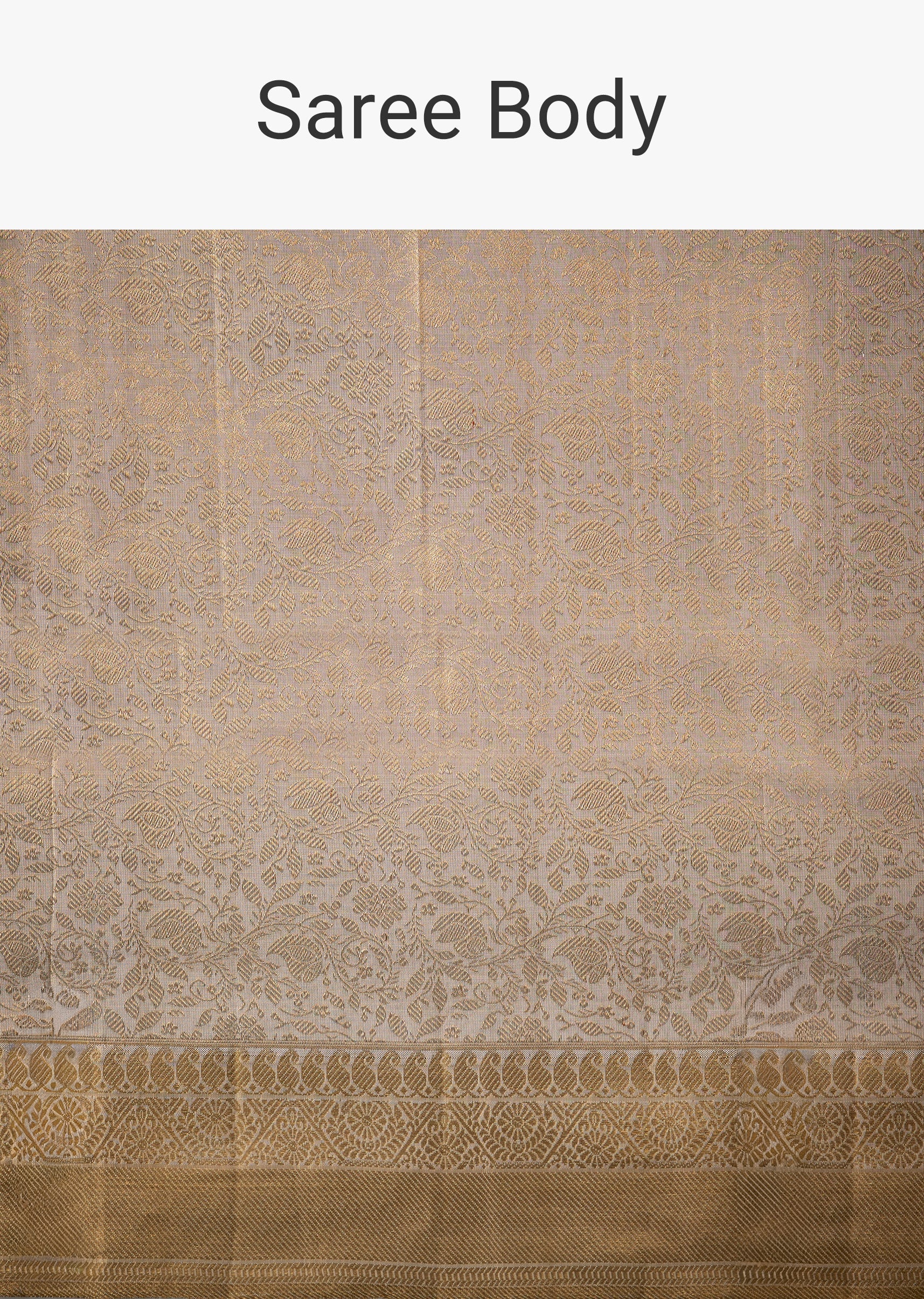 Cream Bridal Kanjivaram Floral Weave Saree with Unstitched Blouse - Image 9