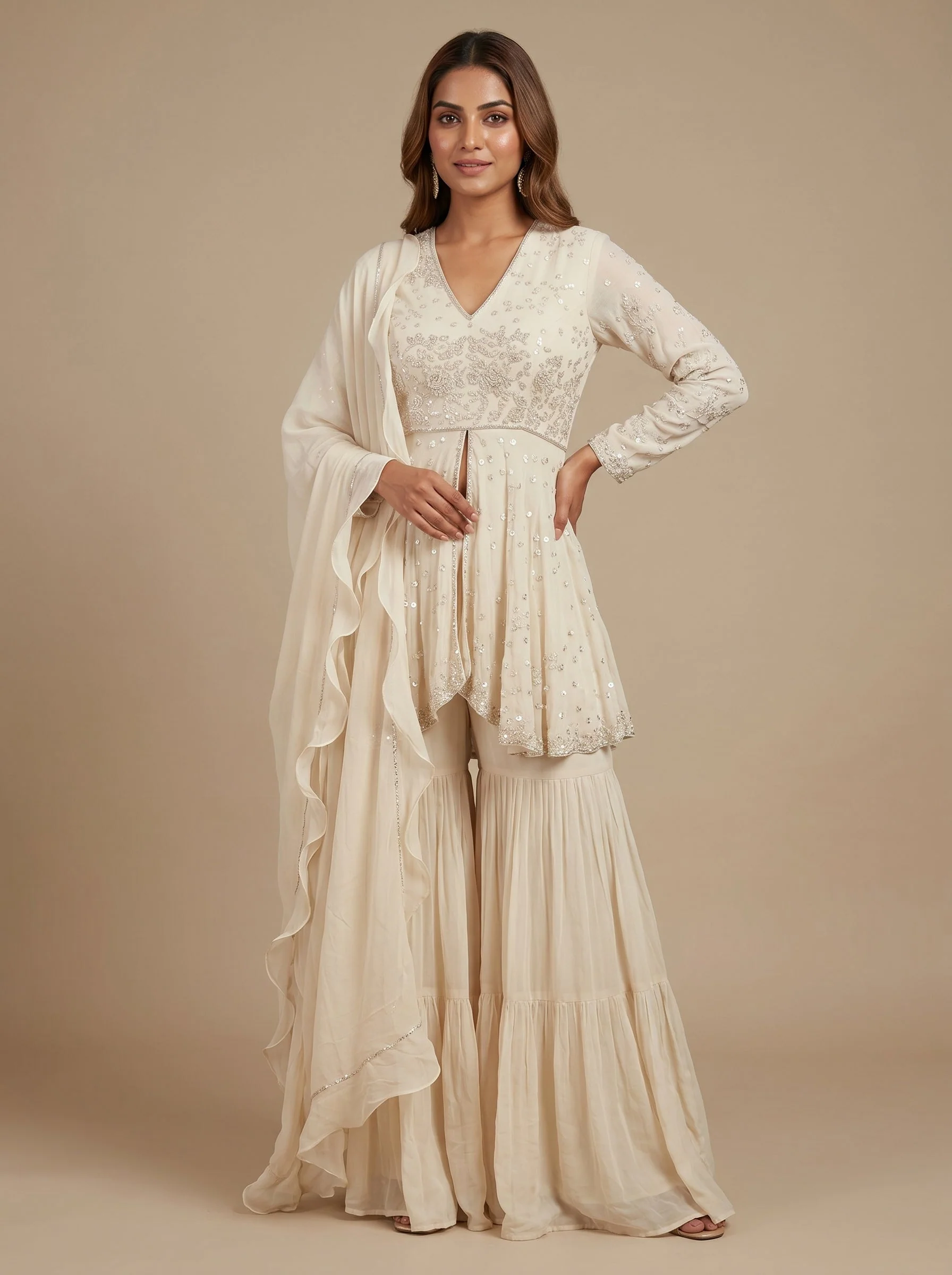 Cream Cloud Sharara Set