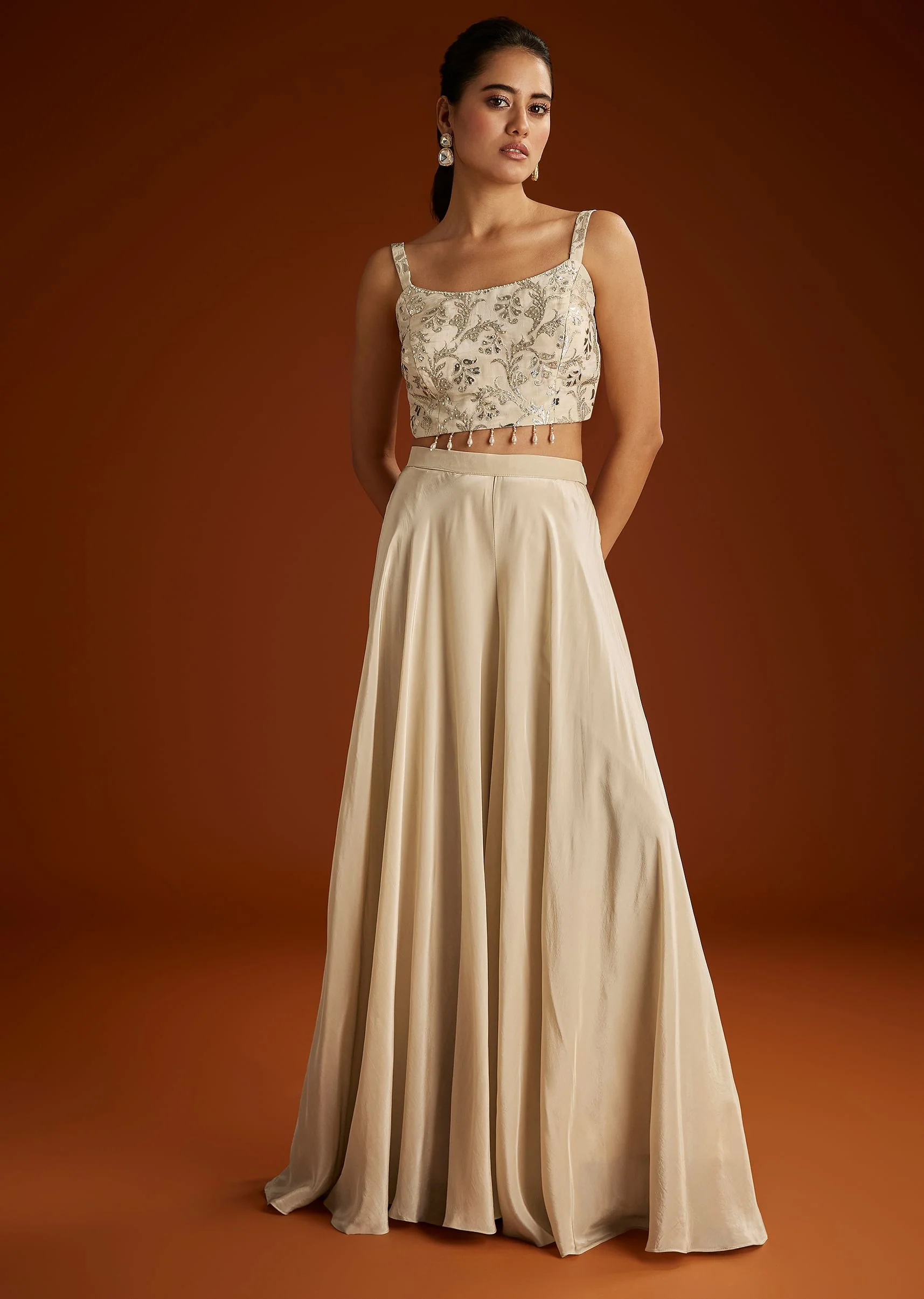 Cream Croptop Patch And Sequin Croptop Jacket Set - Image 5
