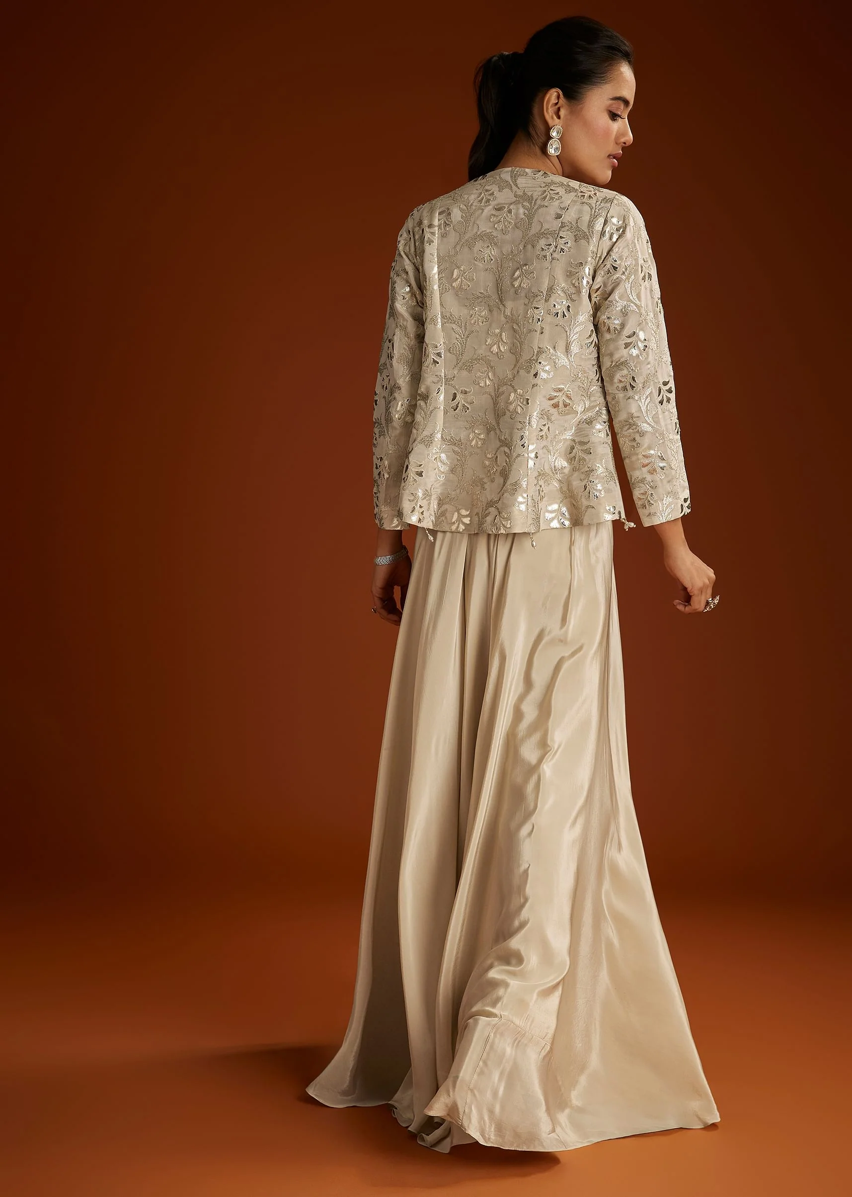 Cream Croptop Patch And Sequin Croptop Jacket Set - Image 6