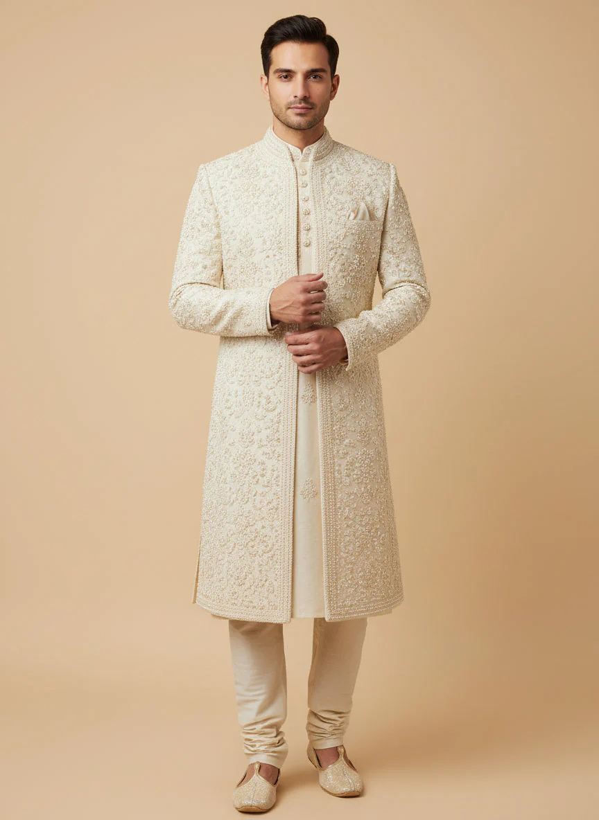Cream Elegant Sherwani - Image 2