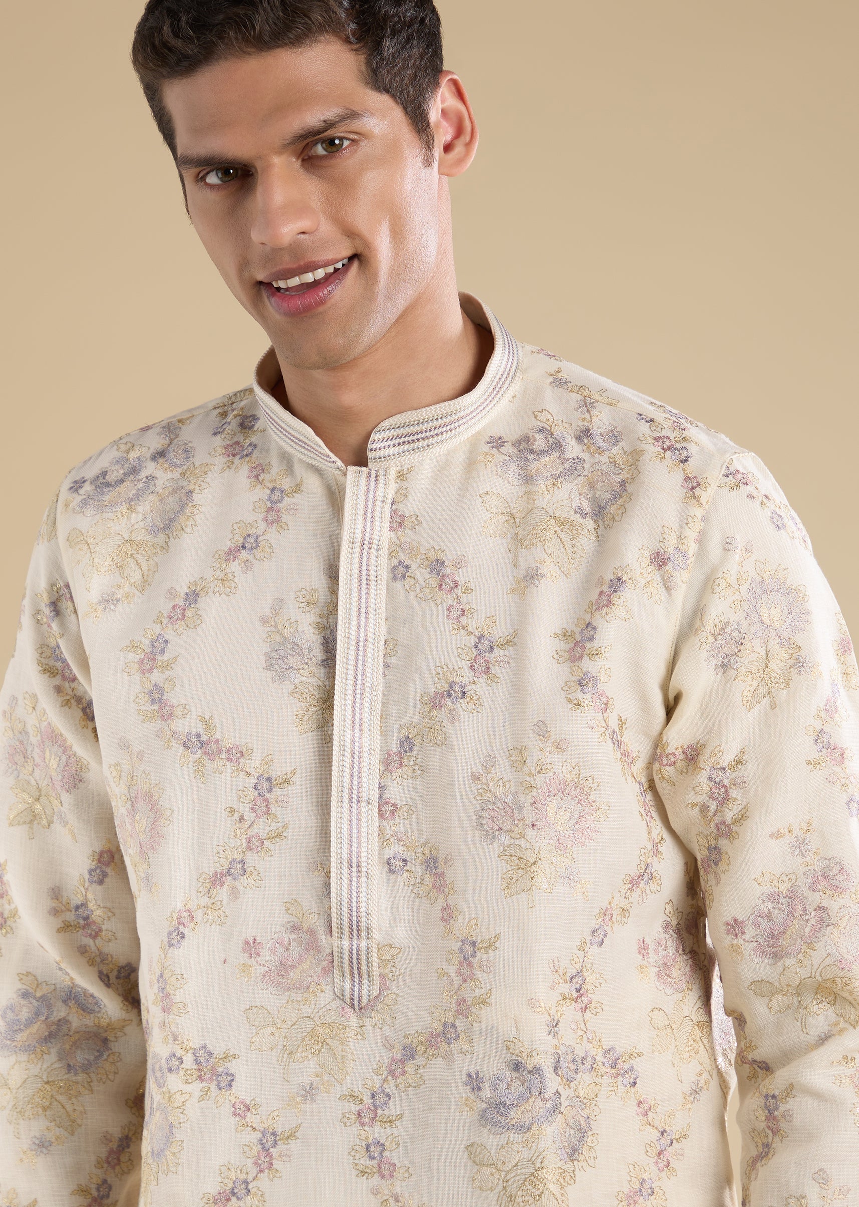 Cream Embroidered Kurta Set - Image 2