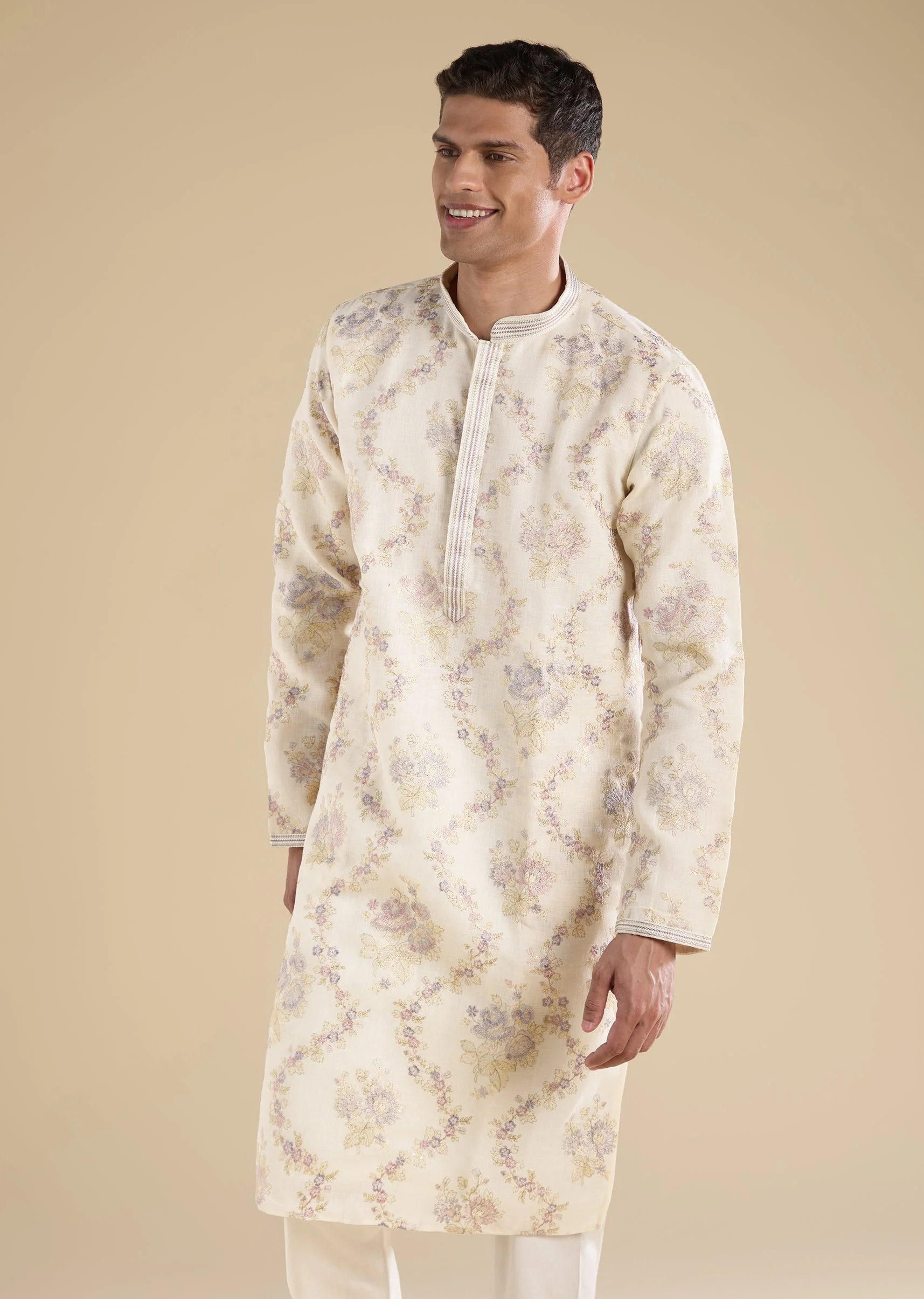Cream Embroidered Kurta Set - Image 4