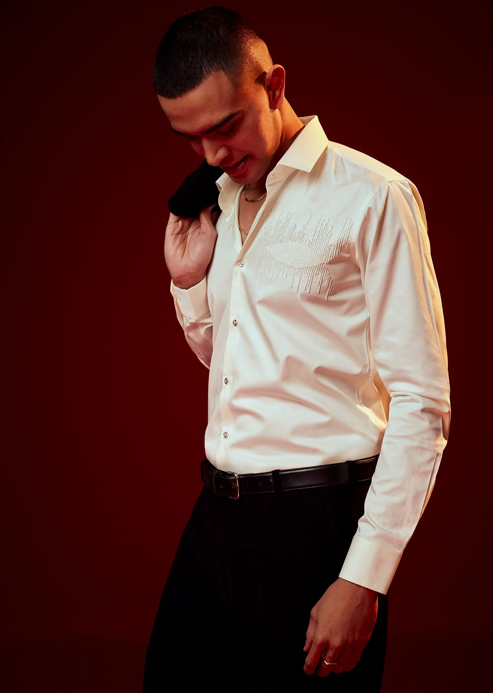 Cream Embroidered Silk Blend Party Shirt - Image 4