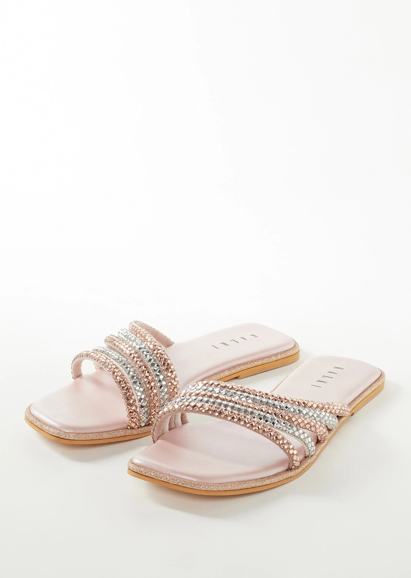 Cream Faux Leather Womens Footwear With Embellished Detail Work