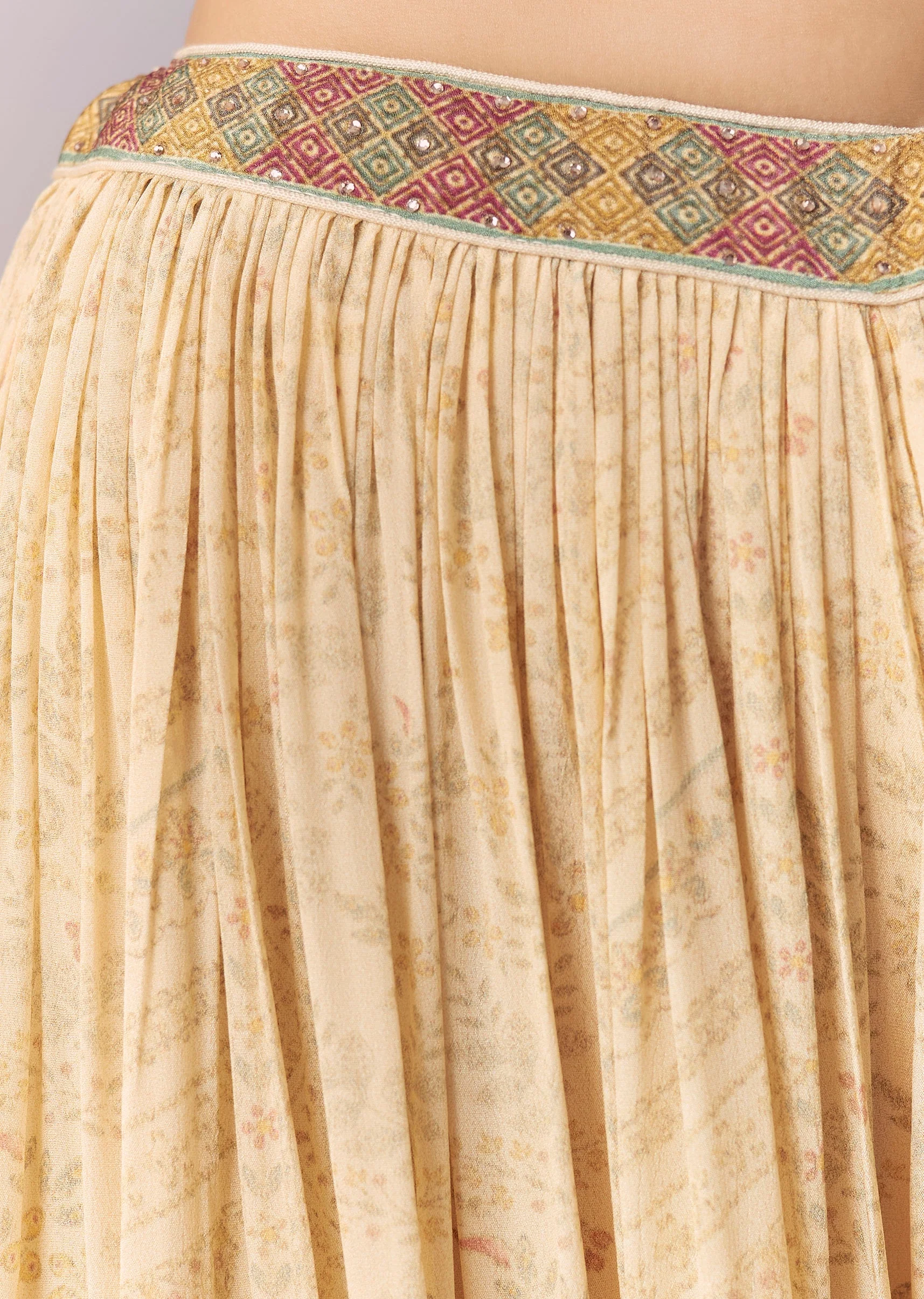 Cream Floral Printed Palazzo Set with Dupatta - Image 6