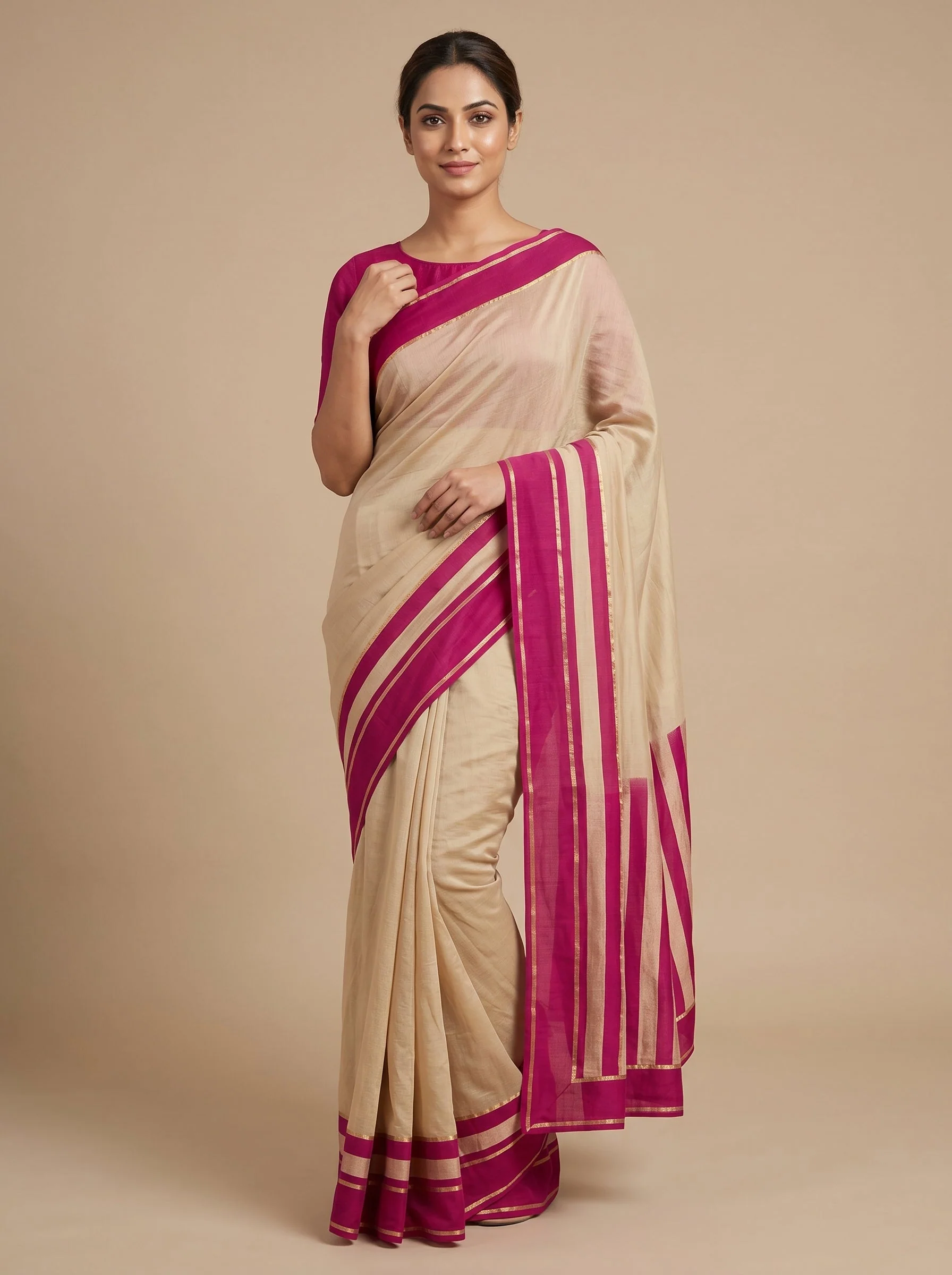 Cream Gentle Drape Handloom Saree