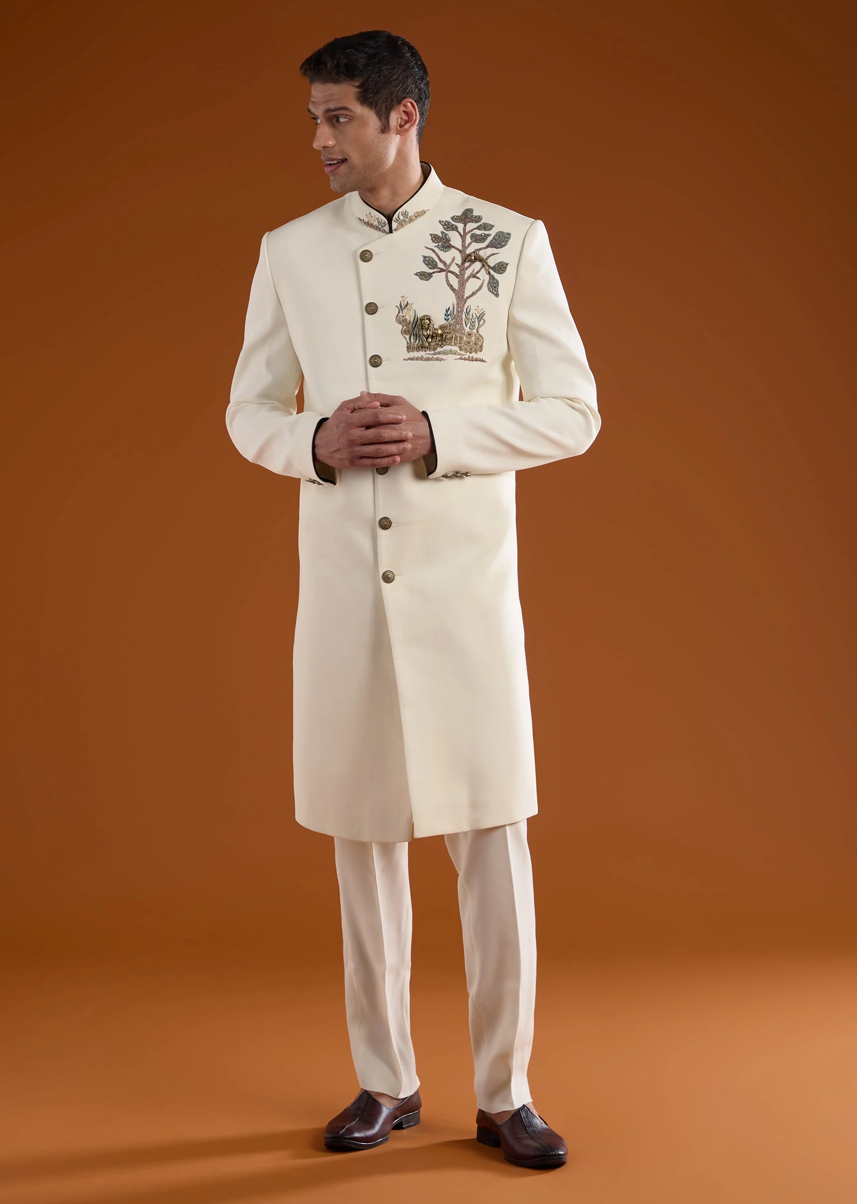 Cream Indowestern Pant Set with Cutdana Work - Image 2