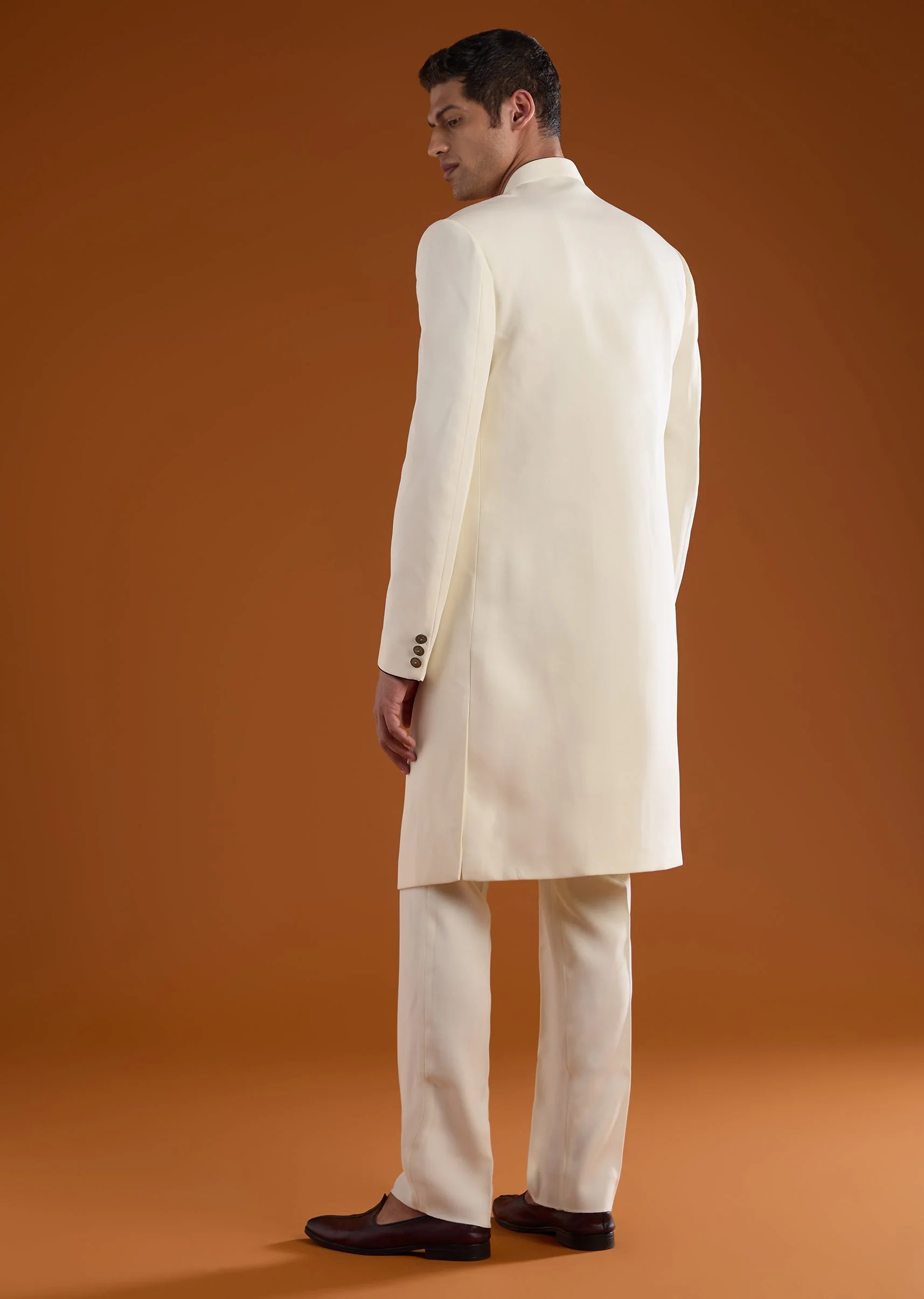 Cream Indowestern Pant Set with Cutdana Work - Image 5