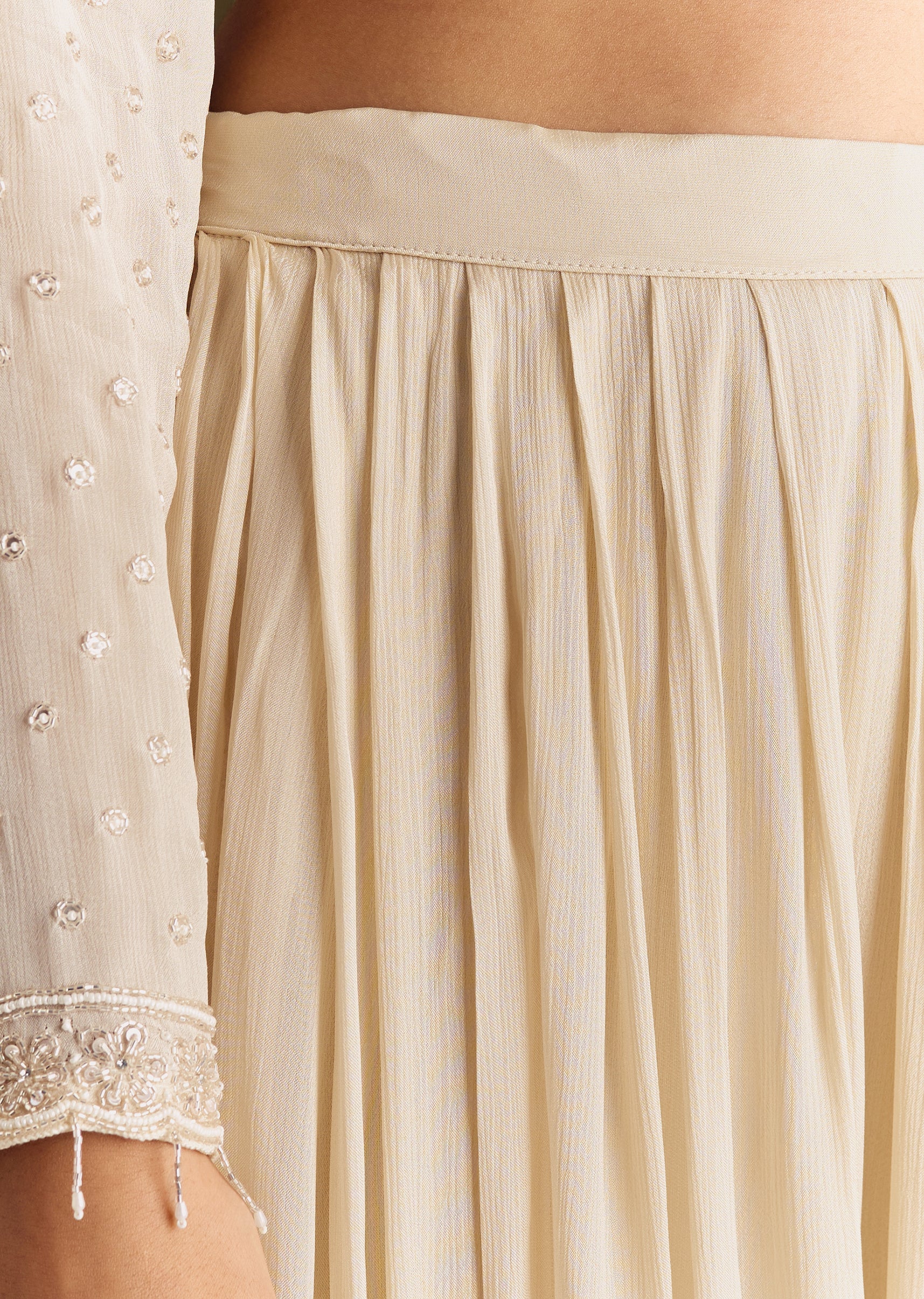 Cream Kurta Palazzo Set With Cutdana And Sequins Work - Image 7
