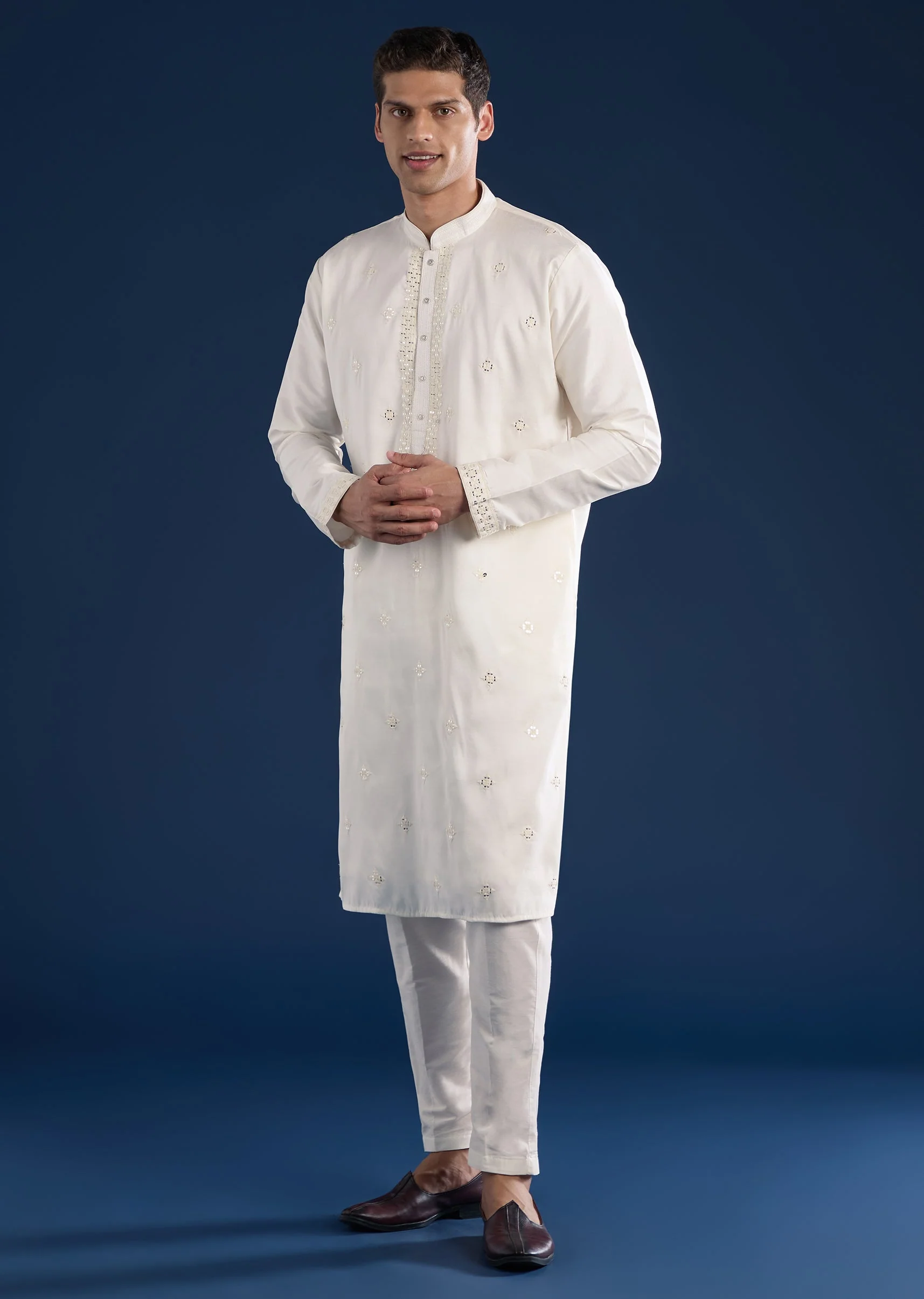 Cream Minimal Mirror Kurta Set - Image 2